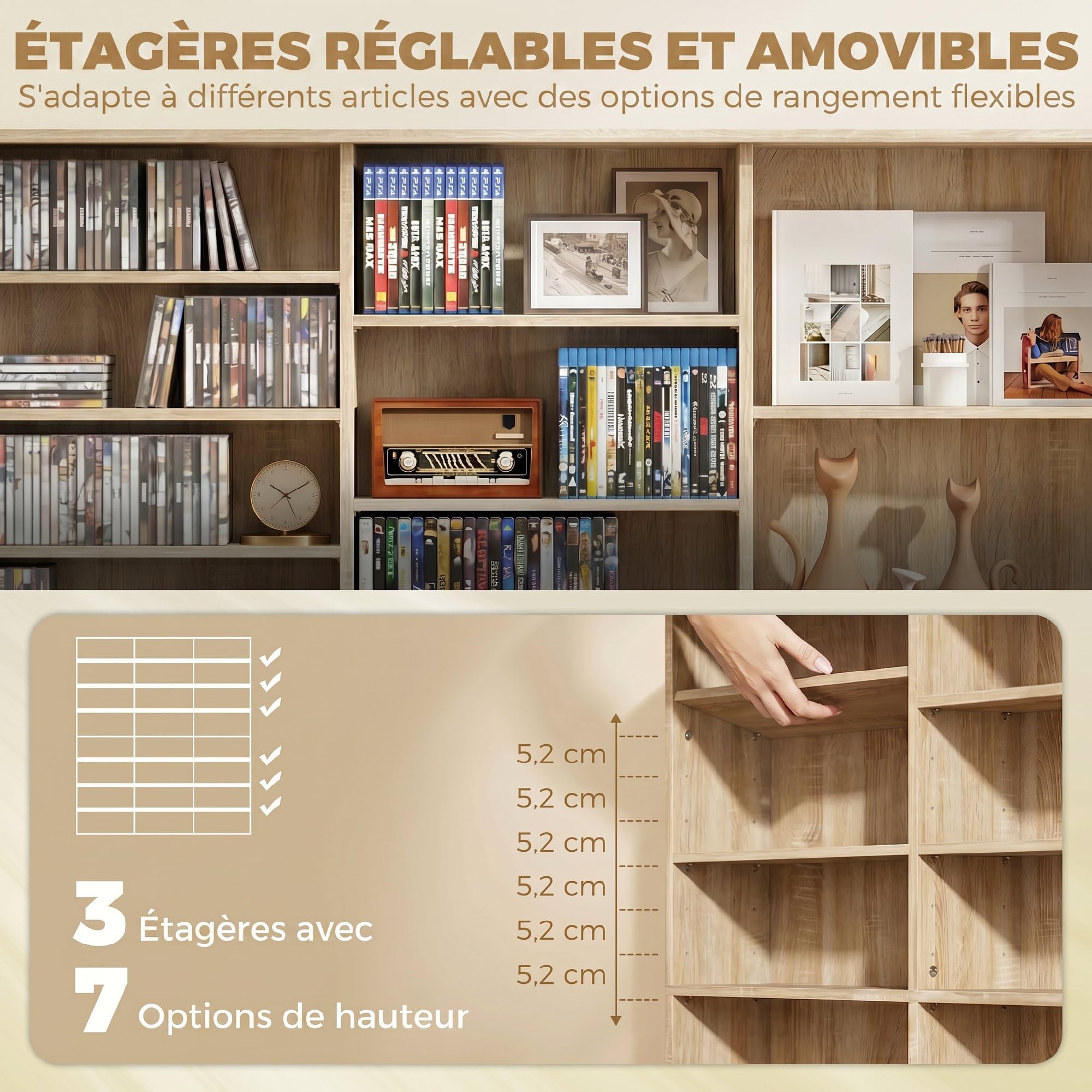 HOMCOM Almacenamiento CD y DVD 145x24x126.3cm Roble