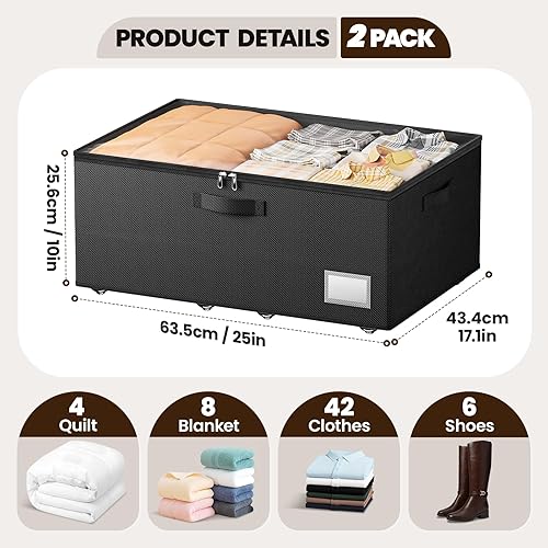 Vista 2 de Almacenamiento debajo de la cama con ruedas, paquete de 2 contenedores de almacenamiento debajo de la cama con tapas transparentes, no requiere