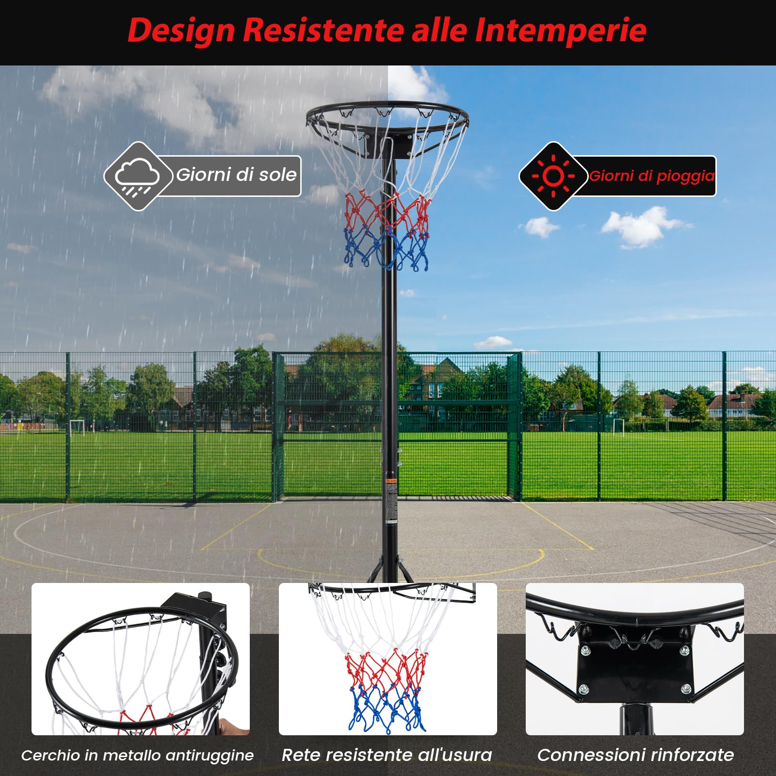 COSTWAY Supporto per Canestro da Basket Portatile e Regolabile in Altezza 206-305cm, Canestro da Basket da Esterno ed Interno con Base Riempibile e 2 Ruote Scorrevoli
