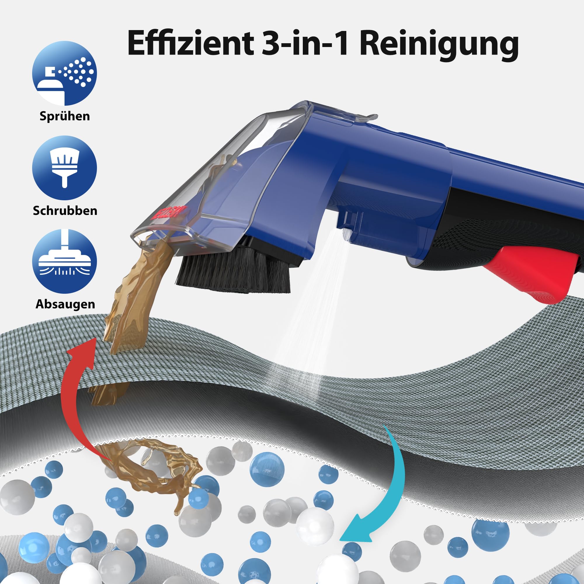WECLEAN C5 Waschsauger für Teppich und Polster, 350W Polsterreiniger mit 2-Tank-System, tragbarer Fleckenreiniger für Sofa, Auto und Teppich, Nasssauger zur Tiefenreinigung von Polstermöbeln
