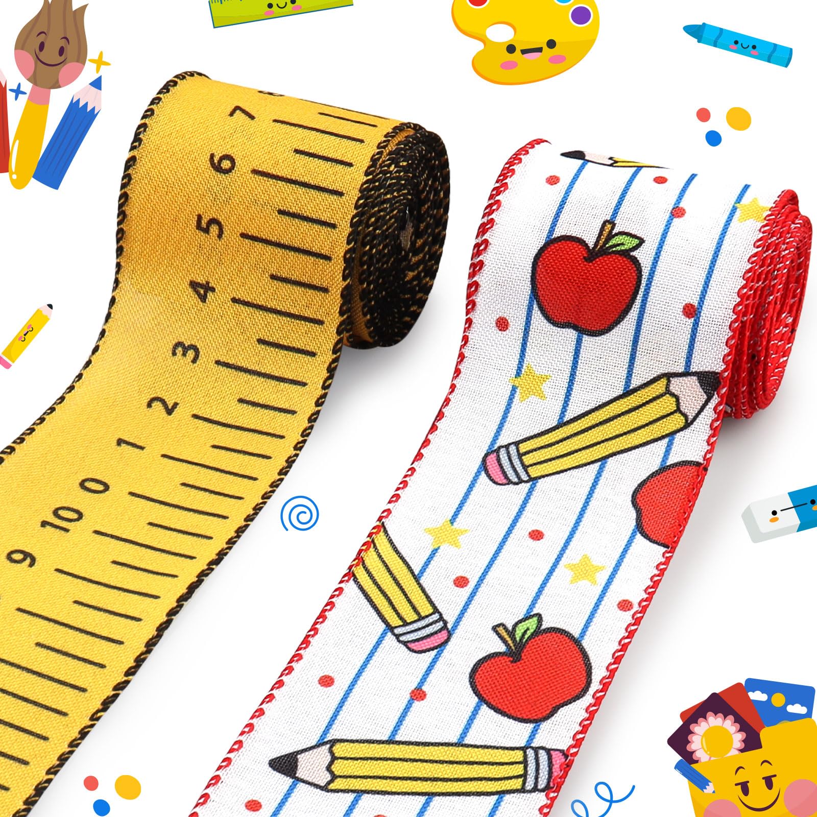 Snapklik.com : 2 Rolls 10 Yards Back To School Wired Edge Ribbon, 2 ...