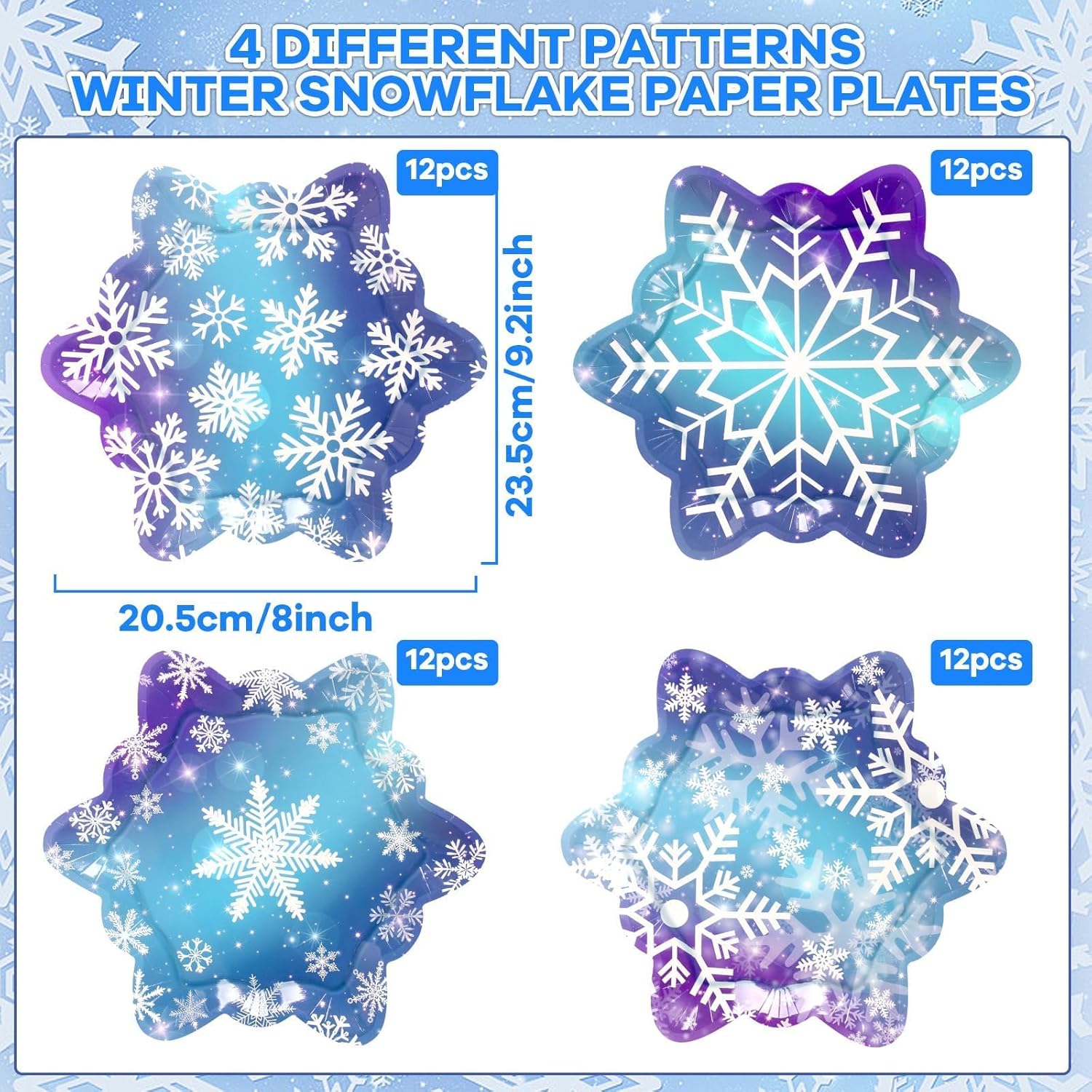 48 Pcs Winter Snowflake Paper Plates Christmas Snowflakes Disposable Plates Snow Party Plate Blue Snowflake Dessert Plate for Xmas Winter Holiday Wonderland Girl Princess Birthday Party Supplies - Image 2