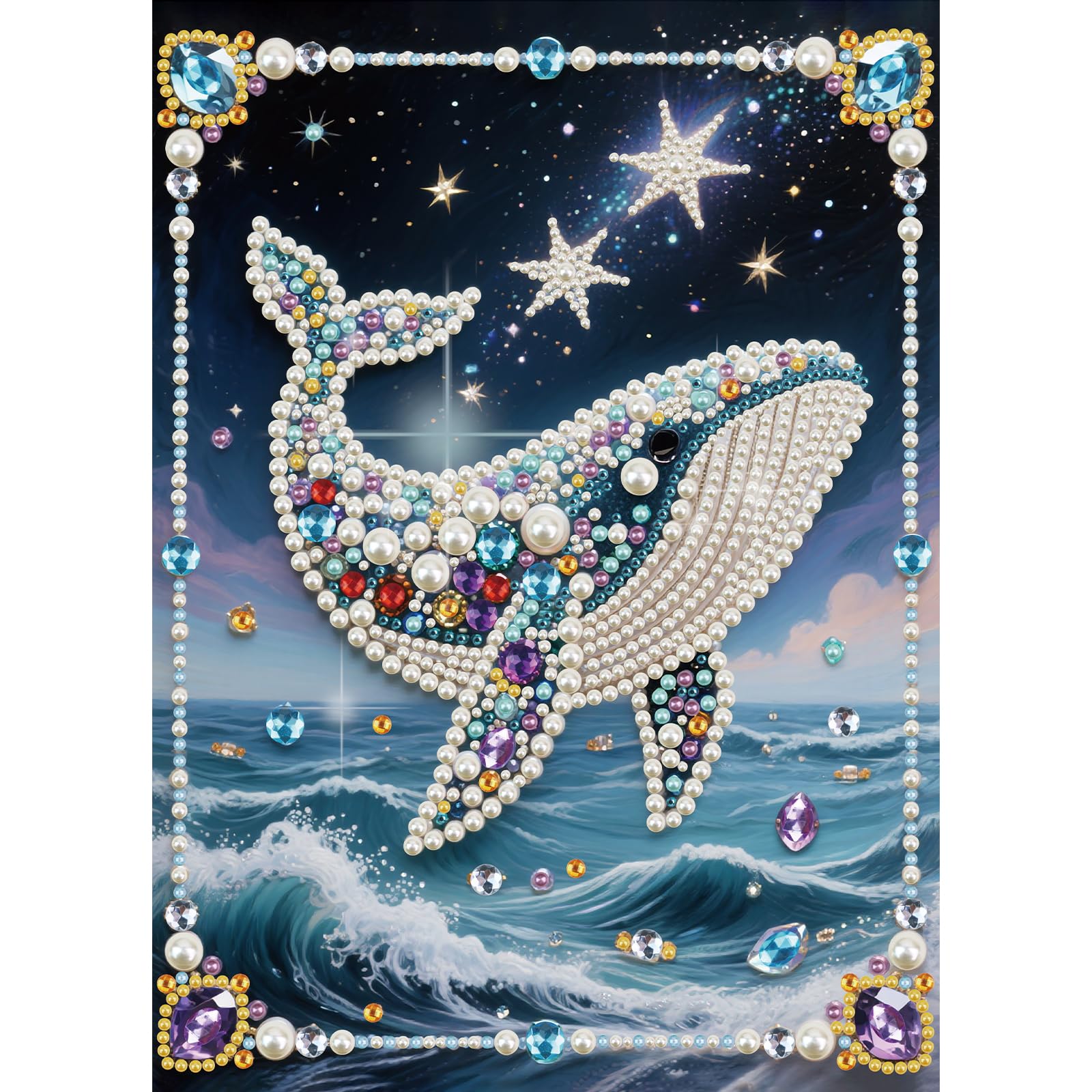 DPDAKIT Whale Pearl Art Kits for Adults, 5D Pearl Painting Kits for Adults Beginner,DIY Diamond Dots Gem Art Craft for Home Decor 30x40cm Animal
