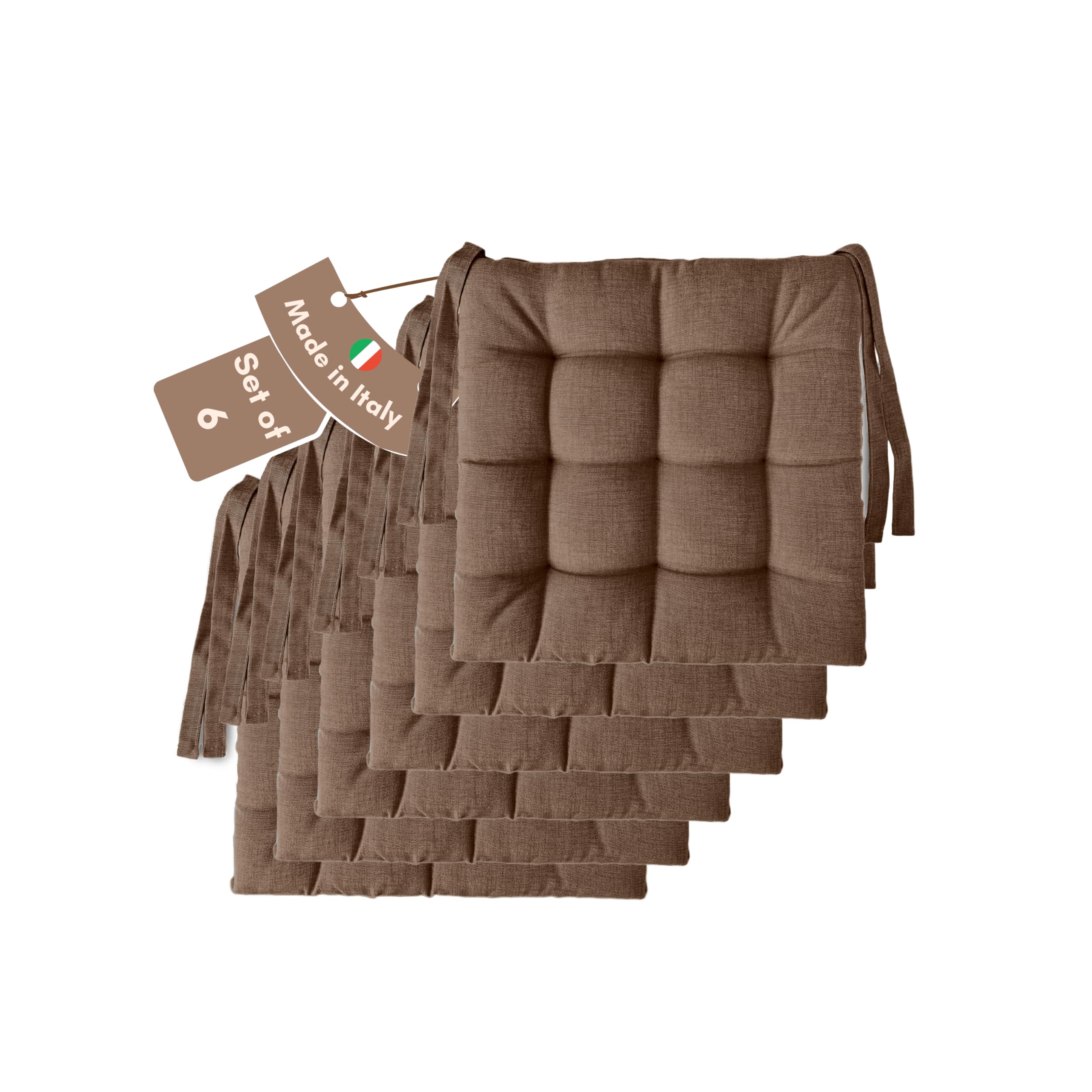 Il Tuo Artigiano Design Set of 4 or 6 Cushions for Kitchen Chairs, Made in Italy, Kitchen Chair Cushions, Set of 6, 40 x 40 cm, Thickness 6 cm, Sponge and Soft Acrylic Padding (6, Brown)