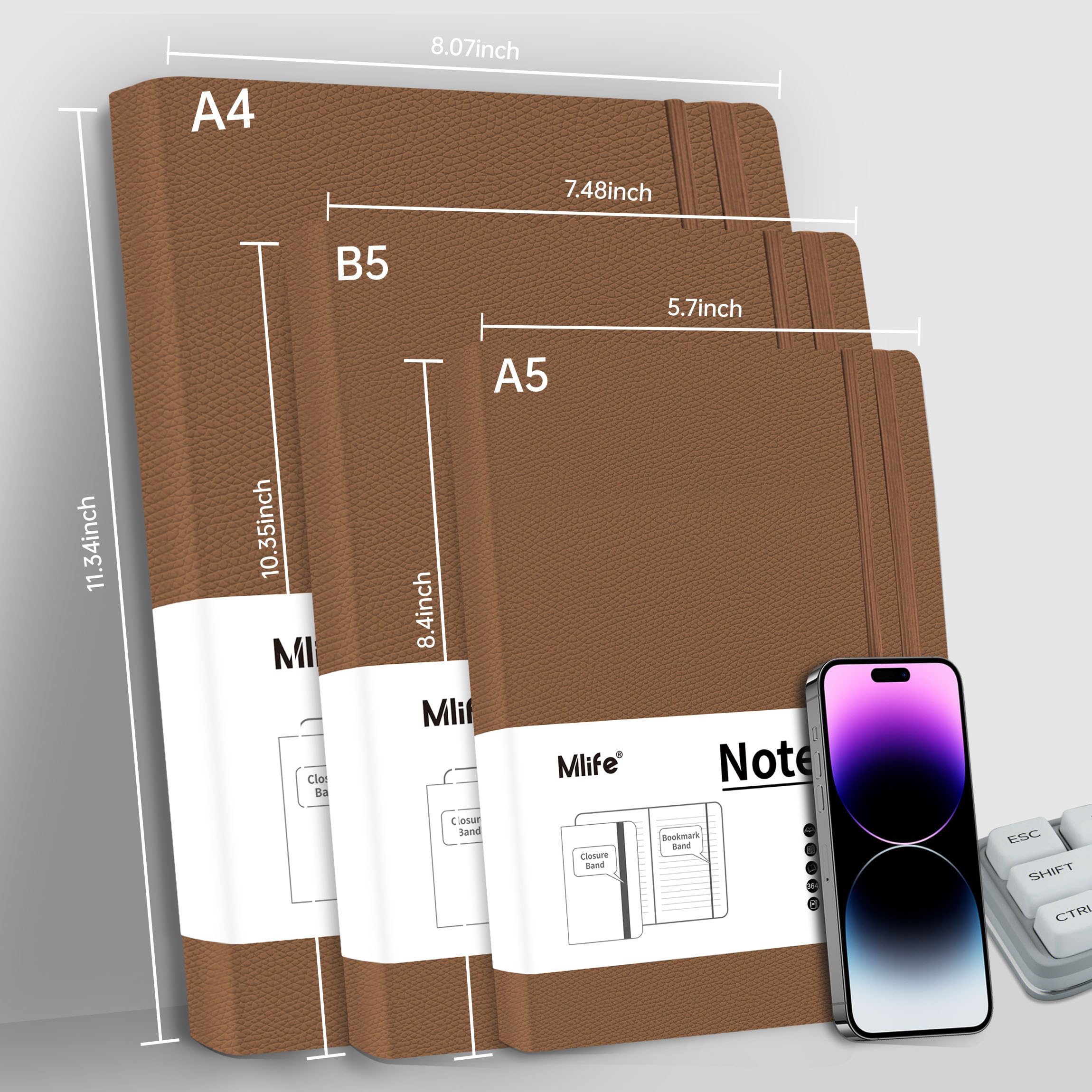 Mlife Quaderno A4 righe 360 pagine 100 g/m² Marrone