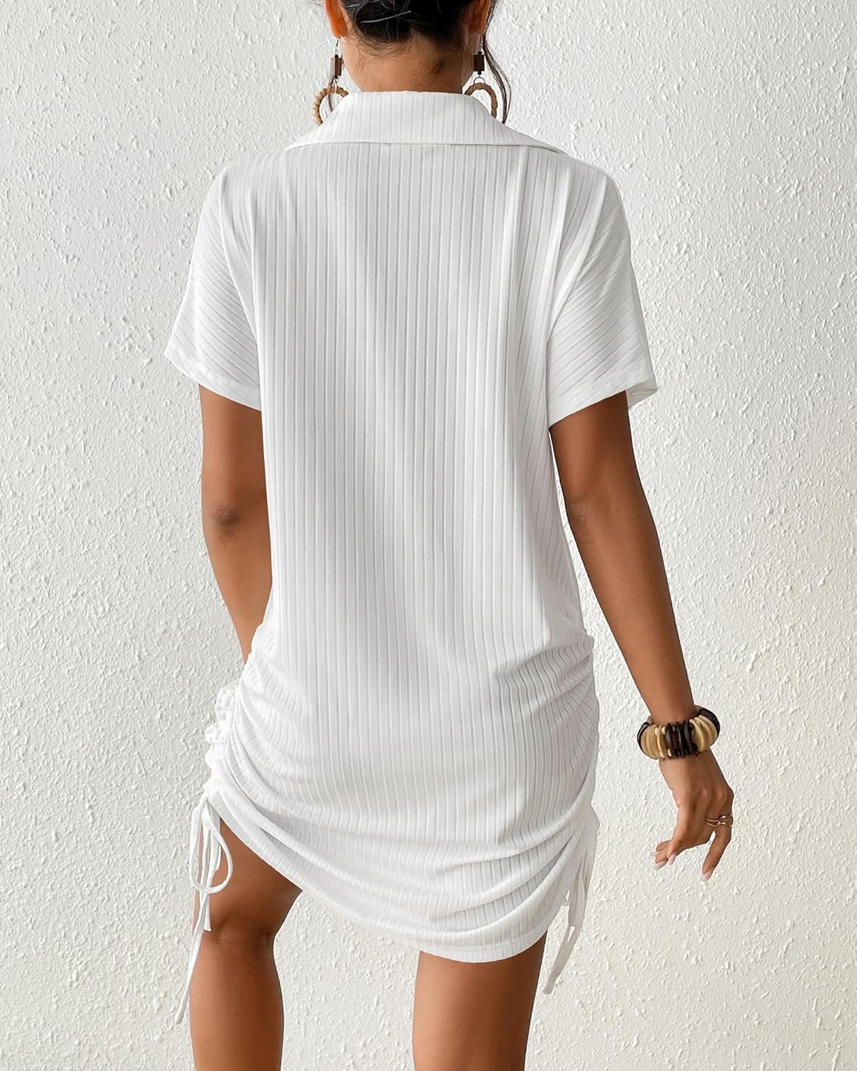 Bsubseach Swimsuit Coverup for Women V Neck Bathing Suit Cover Up Short Sleeve Bikini Dress Shirt with Pockets - Image 3