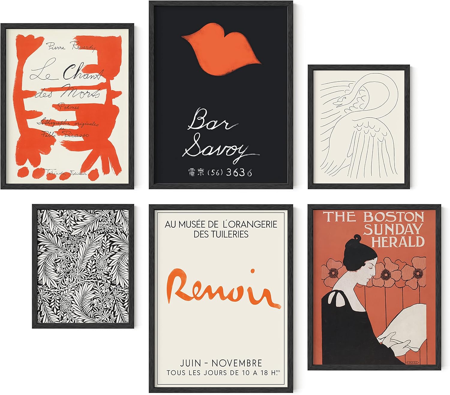 Amazon.co.jp HAUS AND HUES ビンテージウォールアート 6枚セット レッドアートペインティング フランスアール