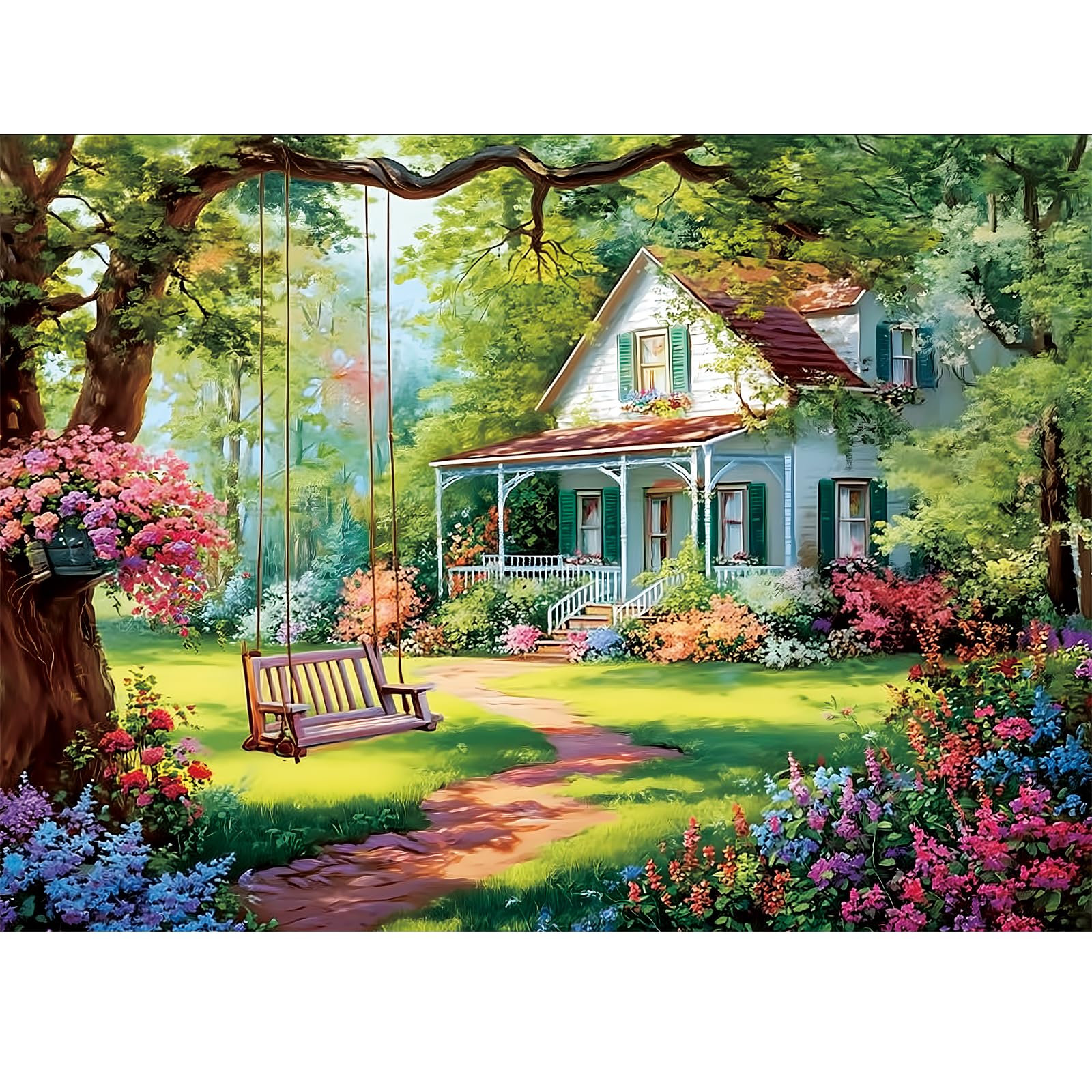 500 Pieces Puzzles for Adults, Garden Cottage Country Puzzle for Teens Adults Seniors, Charming Swing Jigsaw Puzzle 500 Pieces,House Flower Puzzle with Letters on Back,Challenging Game Gifts,20.5x15in