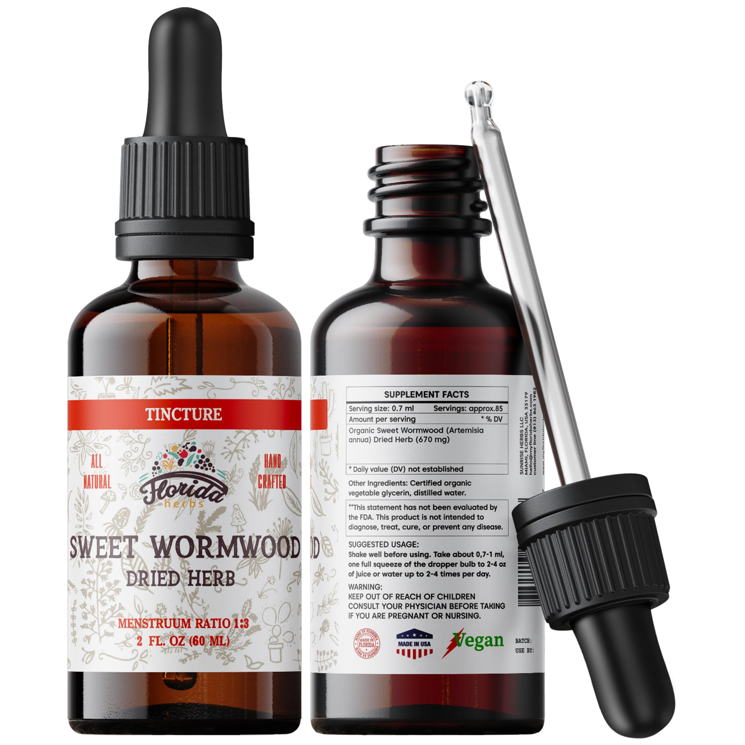 Sweet Wormwood Organic Tincture - Natural Intestinal Cleanse and Digestive Cleanse Supplement - Wormwood Herb Extract for Detox - Made in USA - 2 Fl Oz (Sweet Wormwood - 2 Fl Oz)