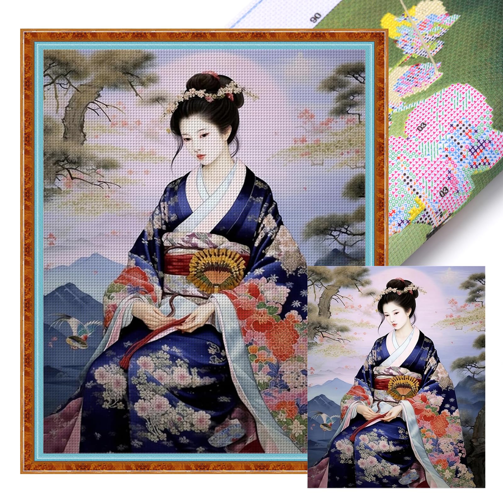 Geisha Full 11CT 3 Strands DIY Stamped Cross Stitch Kits for Beginners Adults Home Wall Decor Needlework Embroidery Kit 40x50cm