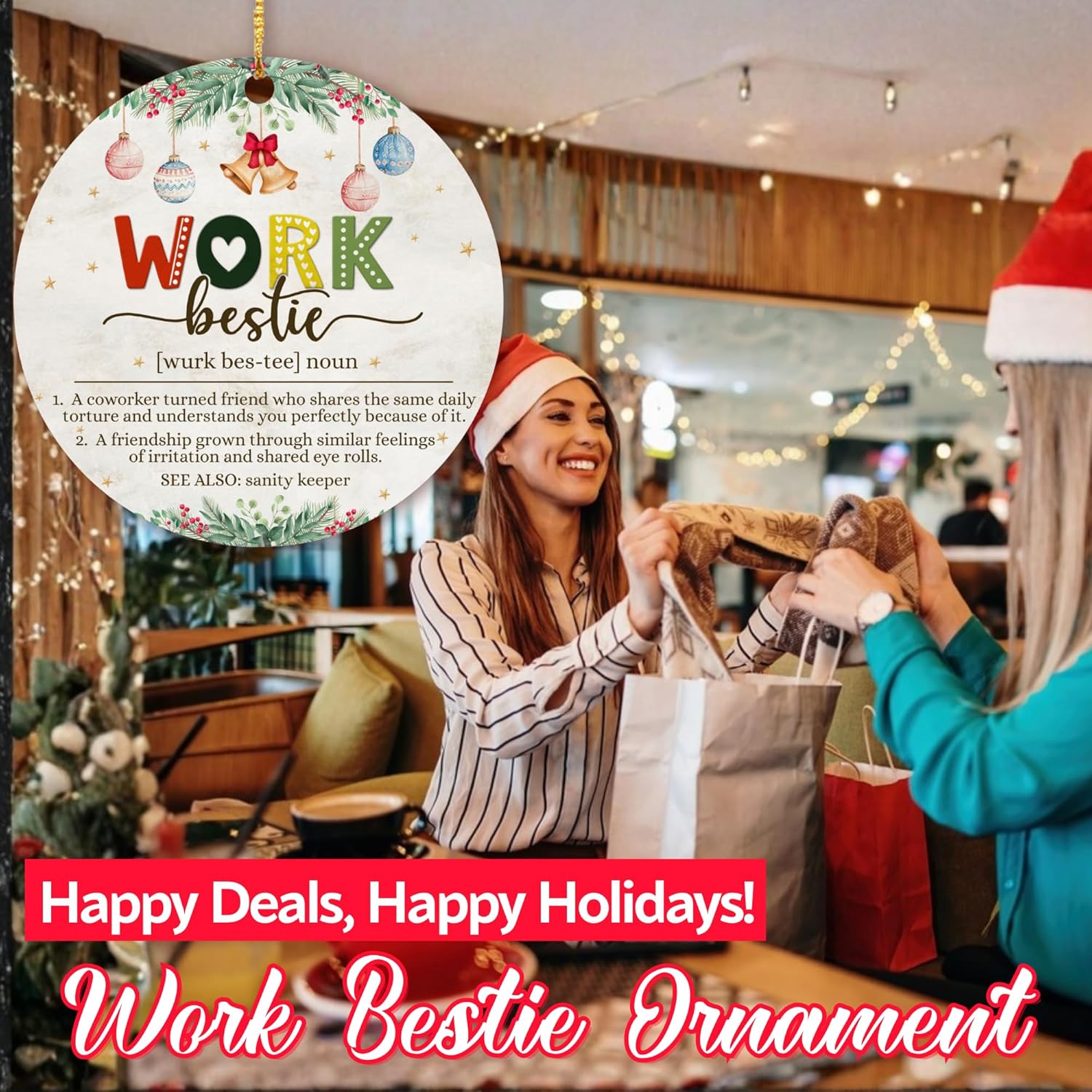 Work Bestie Ornament – Funny Coworker Gift for Women, Office Friendship Gift for Work Wife, Appreciation Christmas Ornament for Coworkers, Farewell Gifts for Leaving Coworkers, Friendship Ornament - Image 2