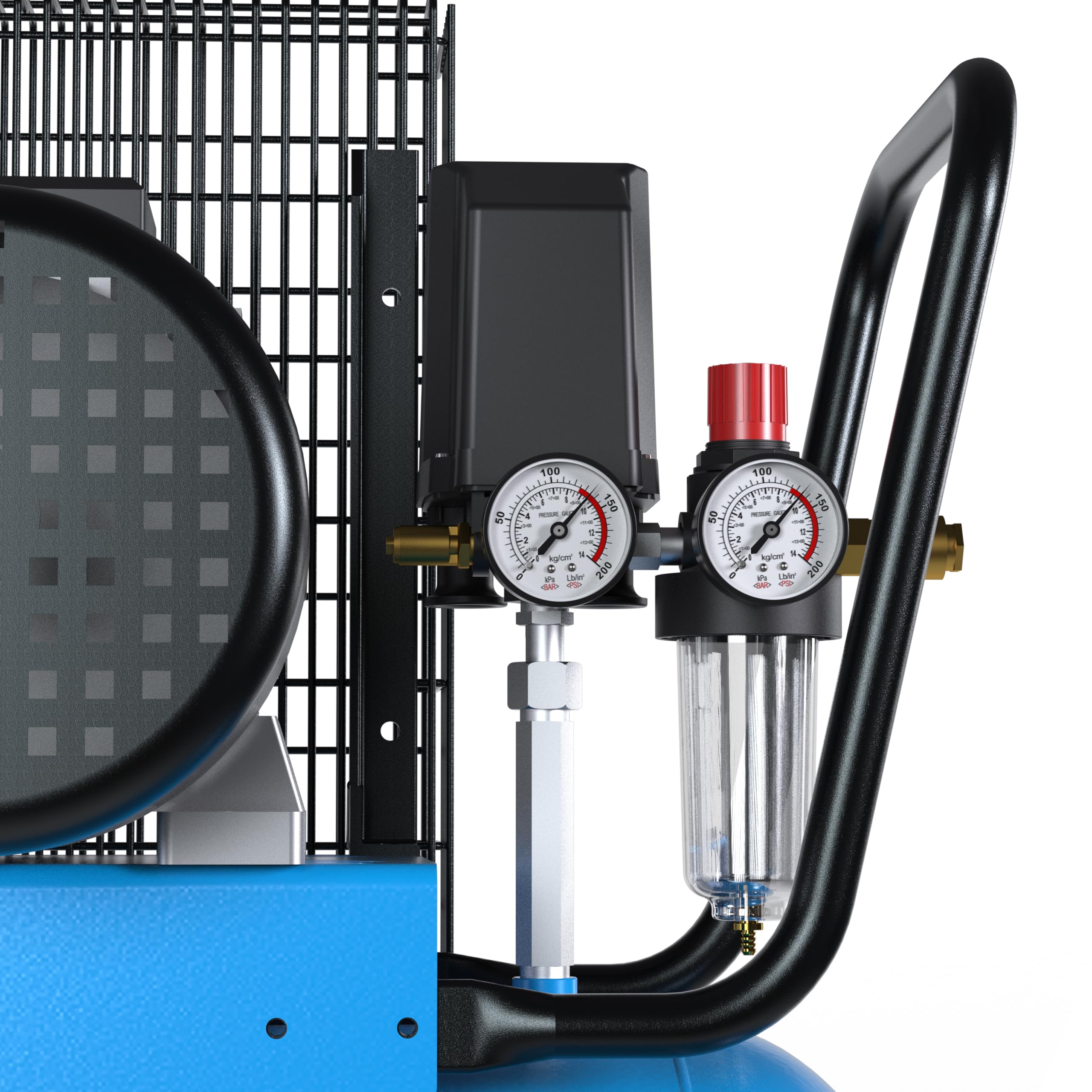 GÜDE Kompressor 700/10/100 400V Ölgeschmiert, 2-Zylinder, 650 l/min, 10 bar, Druckminderer, Transportgriff