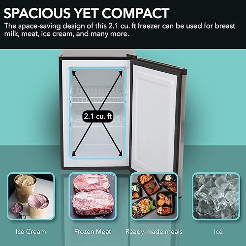 Miniatura 3 de Whynter CUF-210SS Mini, congelador vertical pequeño de 2.1 pies cúbicos con clasificación Energy Star con cerradura, acero inoxidable, negro y