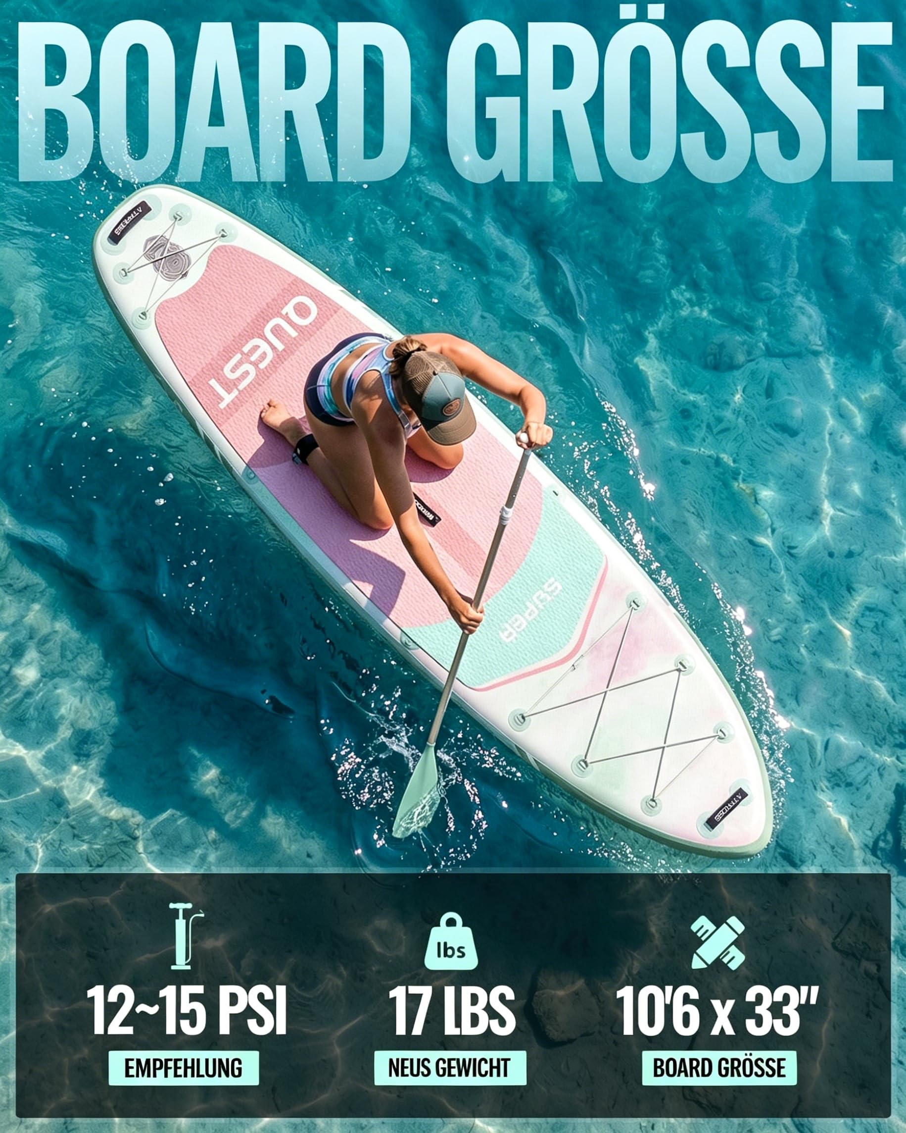 Stand Up Paddling Board, 320cm Stand Up Paddle mit Reichhaltigem Zubehör, SUP Board 200kg Tragkraft mit Eva-Rutschfestem Deck, Aufblasbare Paddleboard Geeignet für Erwachsene
