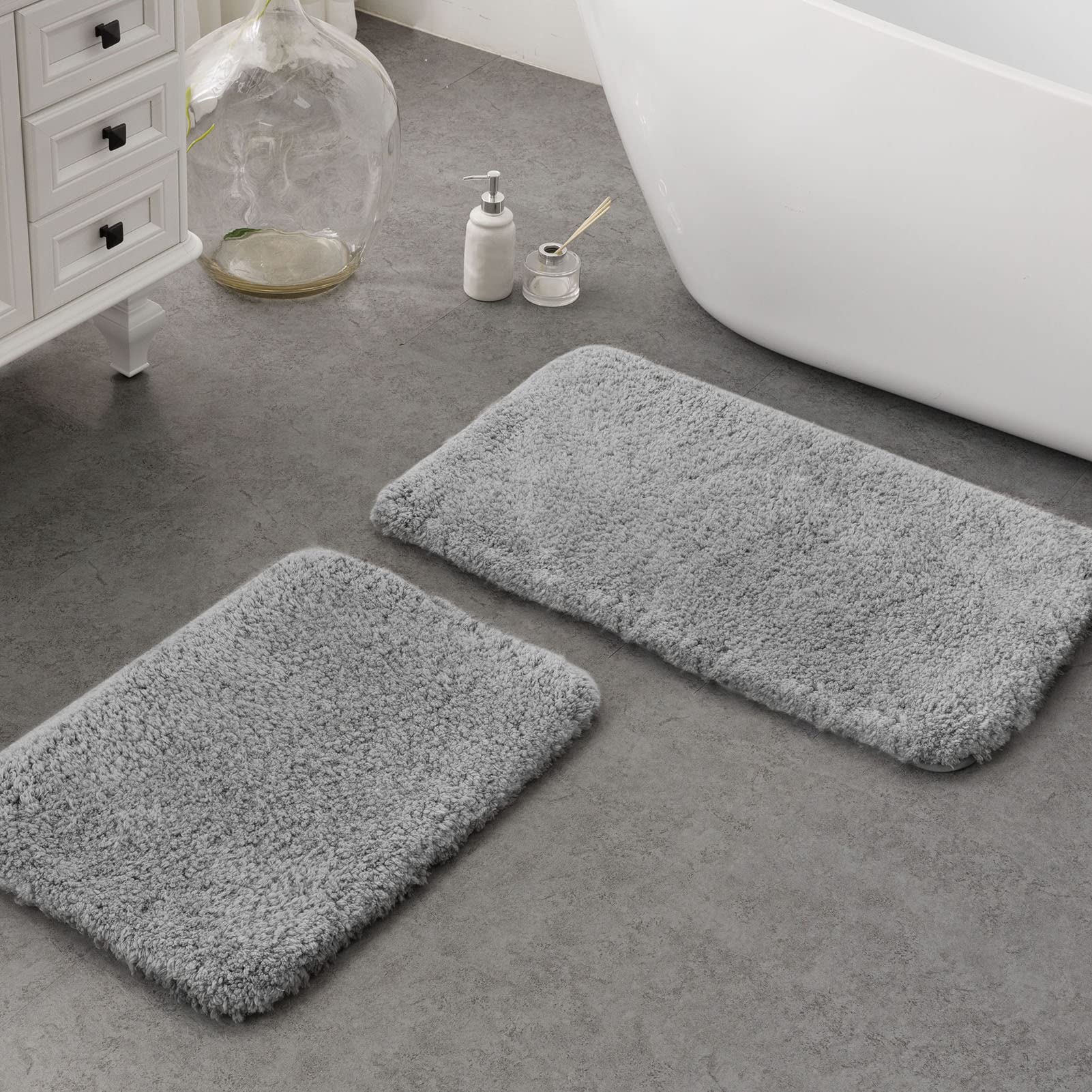 Ashler Bathroom Rugs Set of 2, Grey Bath Rugs 2 Piece, Water Absorbing Bath Mat, Soft Microfiber Rectangle Bathroom Carpet, Machine Washable - 17x24 &
