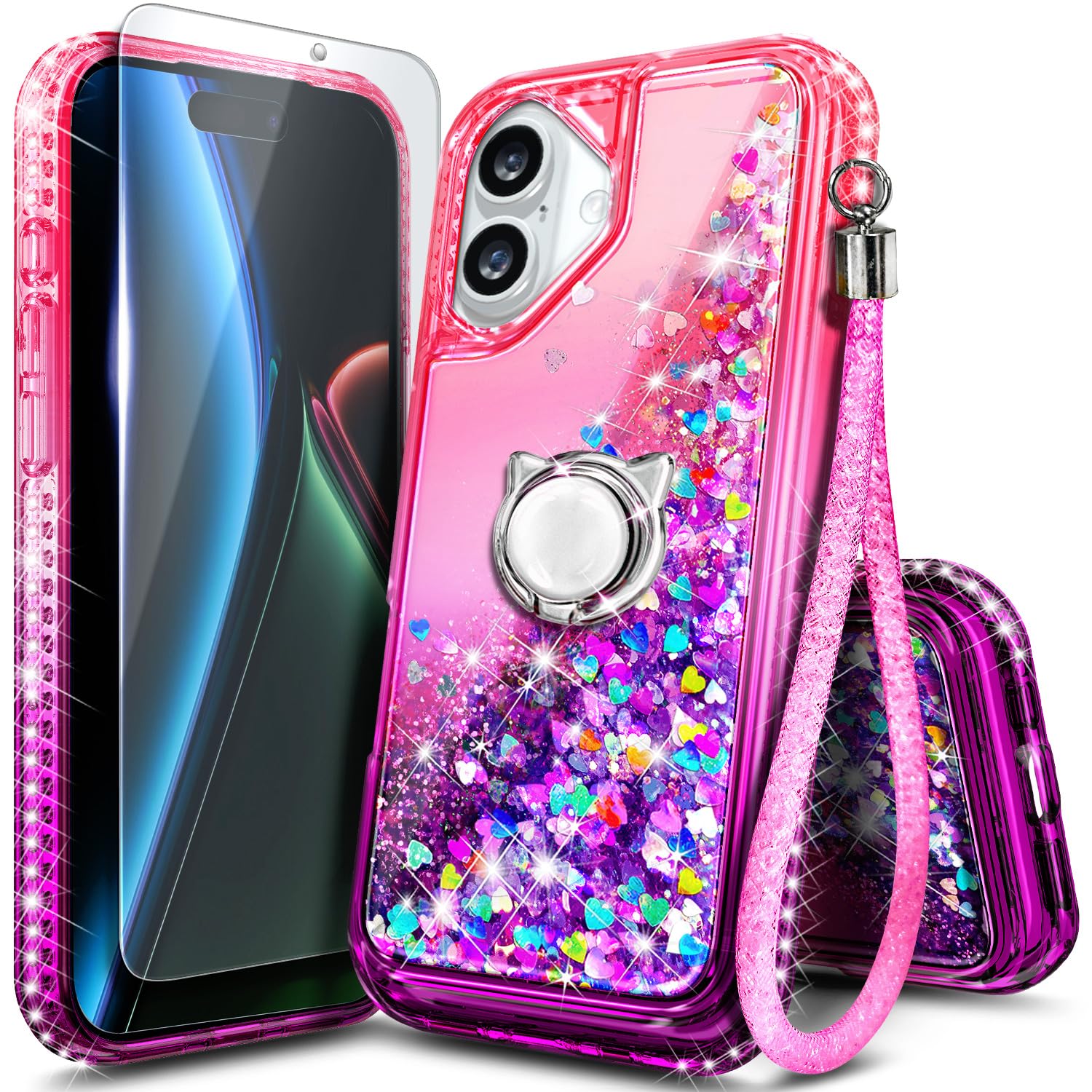 NGB Designed for iPhone 17 Case, Cute Liquid Glitter Pink/Purple