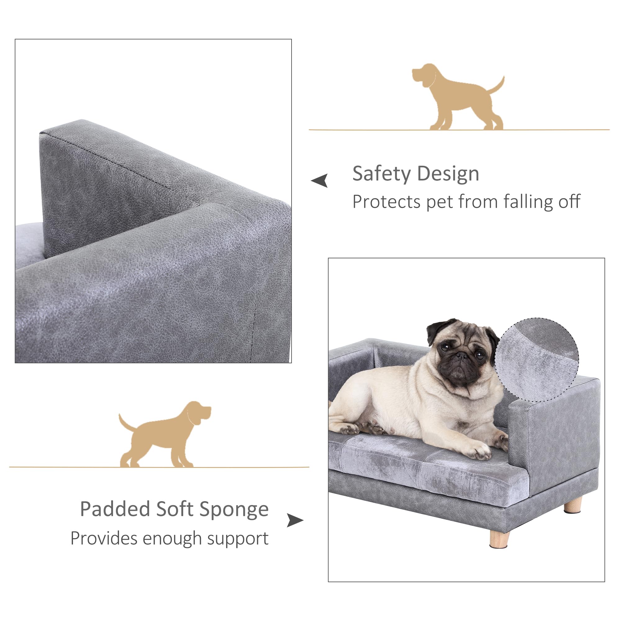 PawHut Sofa dla zwierząt domowych łóżko dla psa kanapa drewniana rama pluszowa poszewka piankowa poduszka szczeniak kotek salon dla małego psa kota 68 x 41 x 32 cm