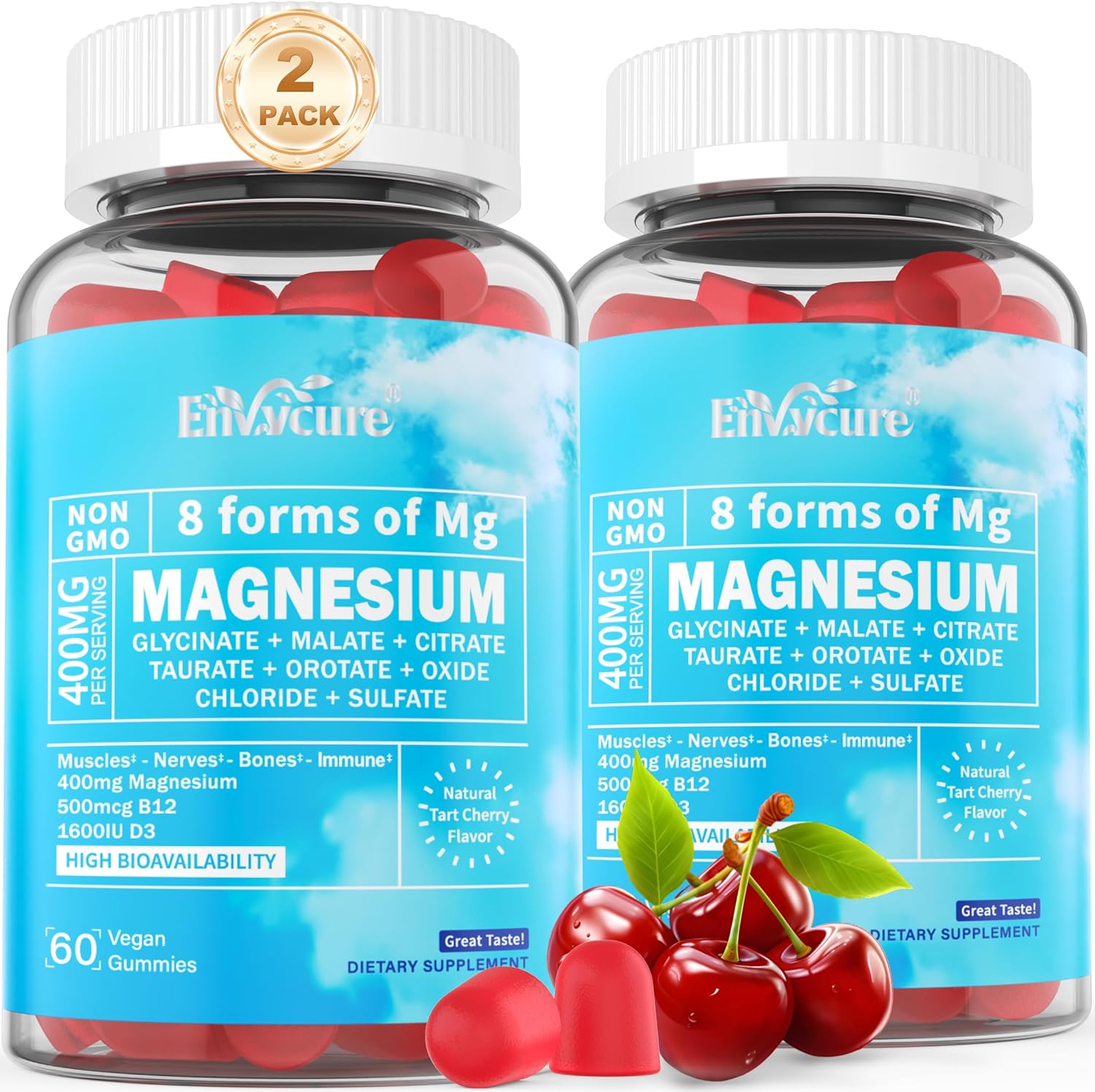 Magnesium Complex Gummies 400mg | as 8 Forms of Magnesium Glycinate, Malate, Citrate, Taurate, Oxide & More | w/Ashwagandha Extract, D3 & B12 Supports for Calm, Zzz, Mood, Muscle Cramp - Vegan 120Cts
