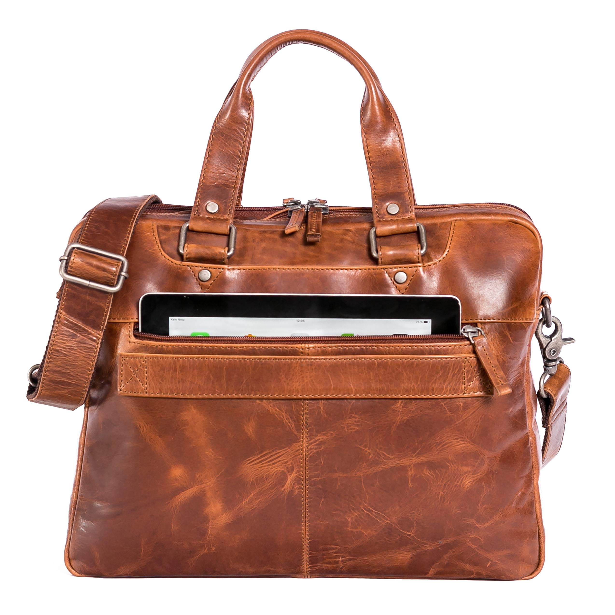 ALMADIH Luca - Maletín de piel para ordenador portátil, piel de vacuno premium, bolso de negocios, bolso de hombro, bolso de mano, bolso de mano, bolso de mano, bolso de mano