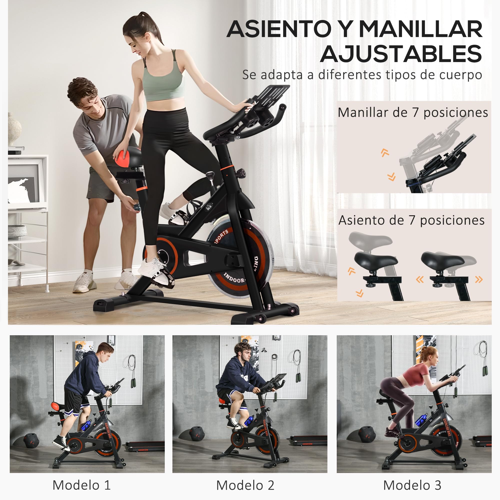 HOMCOM Bicicleta Estática con Resistencia Regulable Bici Estática Bicicleta de Fitness con Volante de Inercia 8 kg Pantalla LCD Manillar y Asiento Ajustable para Casa Gimnasio