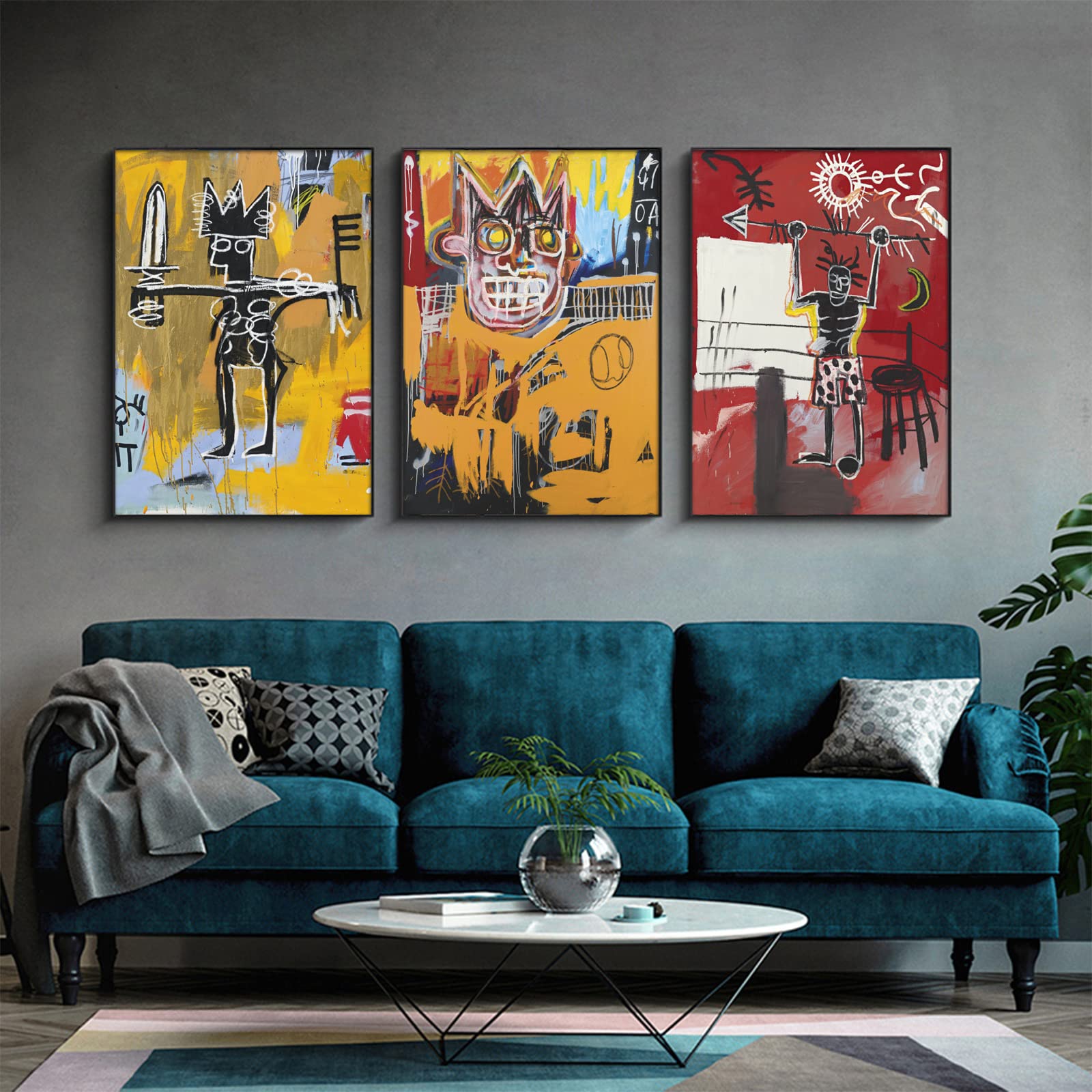 BPA Basquiat Graffiti Canvas Wall Art - Abstract Aesthetic Poster Prints - Banksy Inspired - 16x24 Inch x 3pcs Unframed