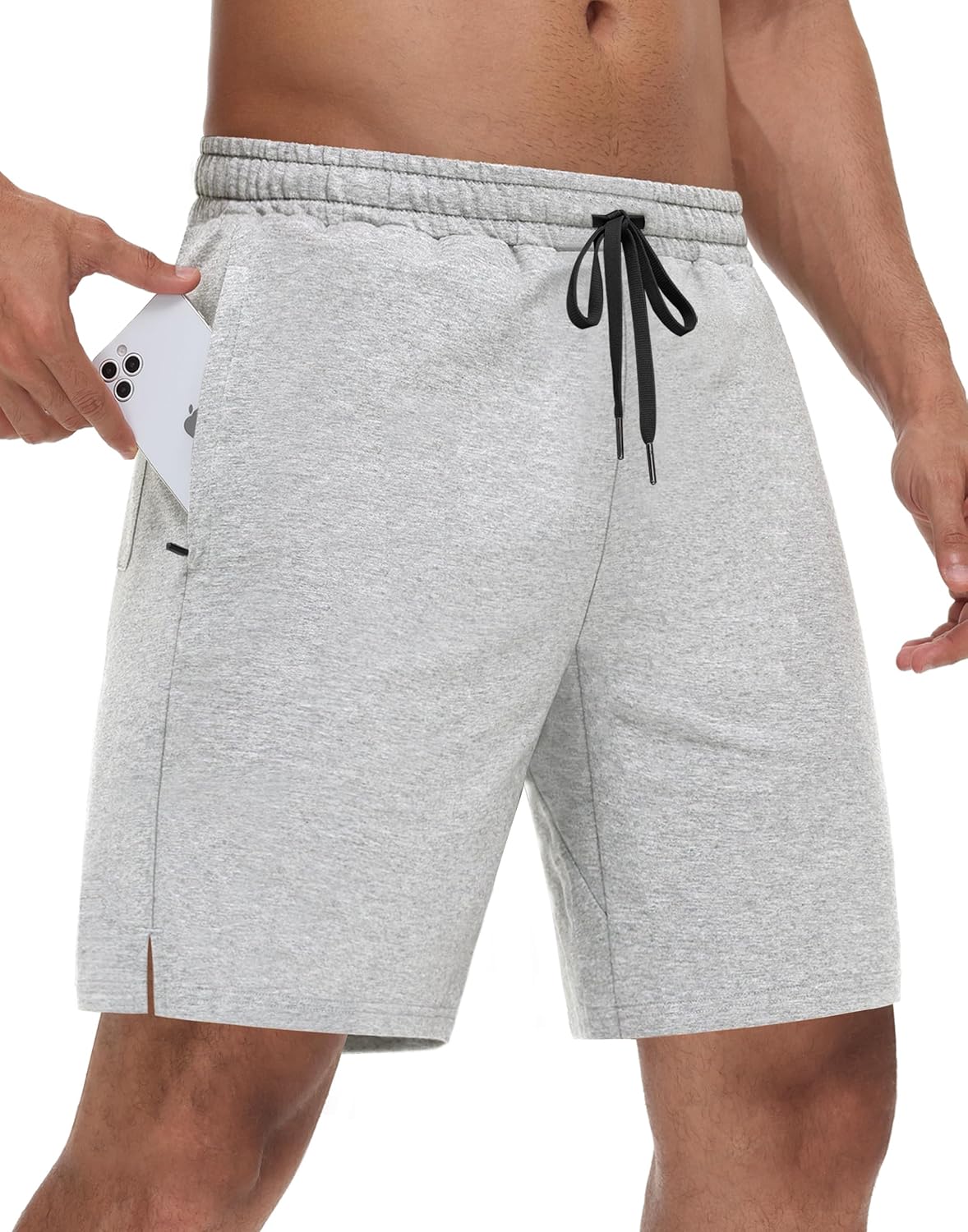 JWM Men's 7" Cotton Sweat Shorts White Grey