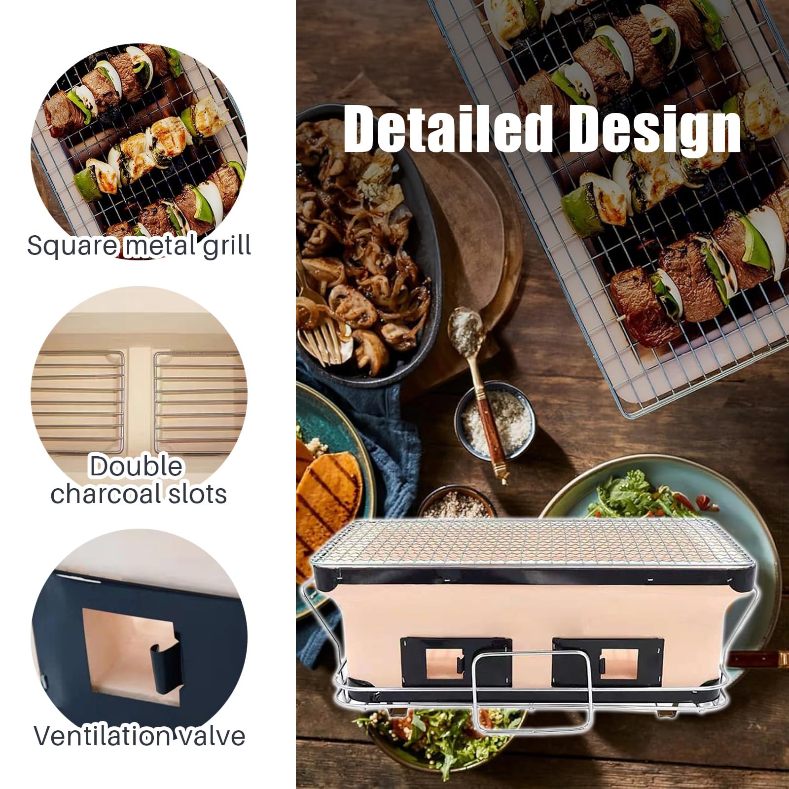 Mini fornello da tavolo a carbone con prese d'aria regolabili per cucinare a casa e campeggio, barbecue portatile in ceramica con design ribaltabile, perfetto per uso esterno
