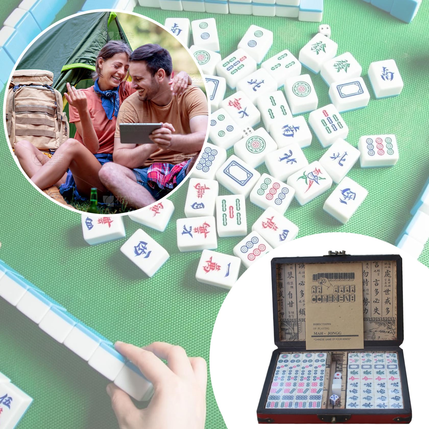 Set Mini Mahjong, set di tessere Mahjong cinesi portatili con custodia