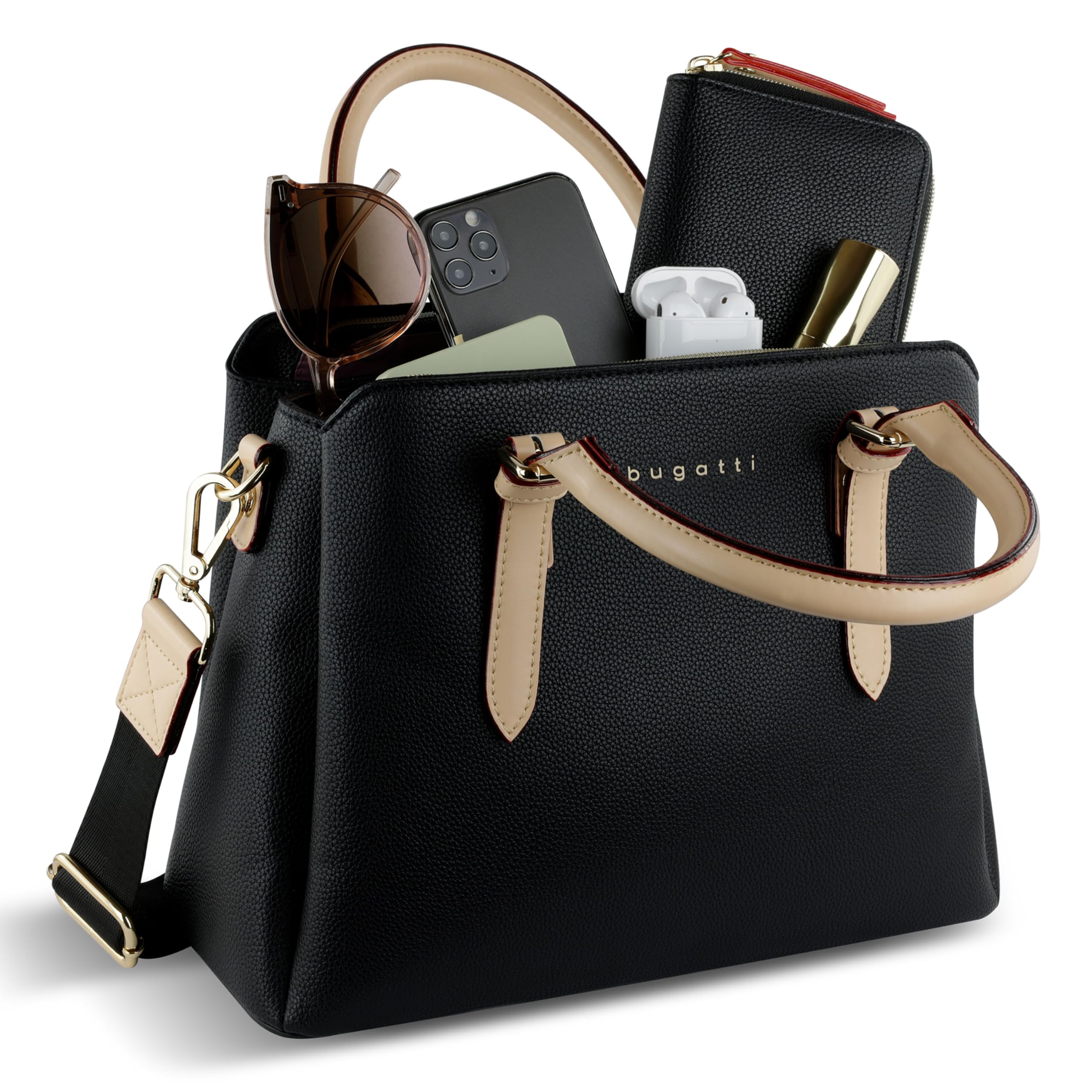 bugatti Ella Bolso de mano para mujer, bolso tipo bowling mediano de piel sintética