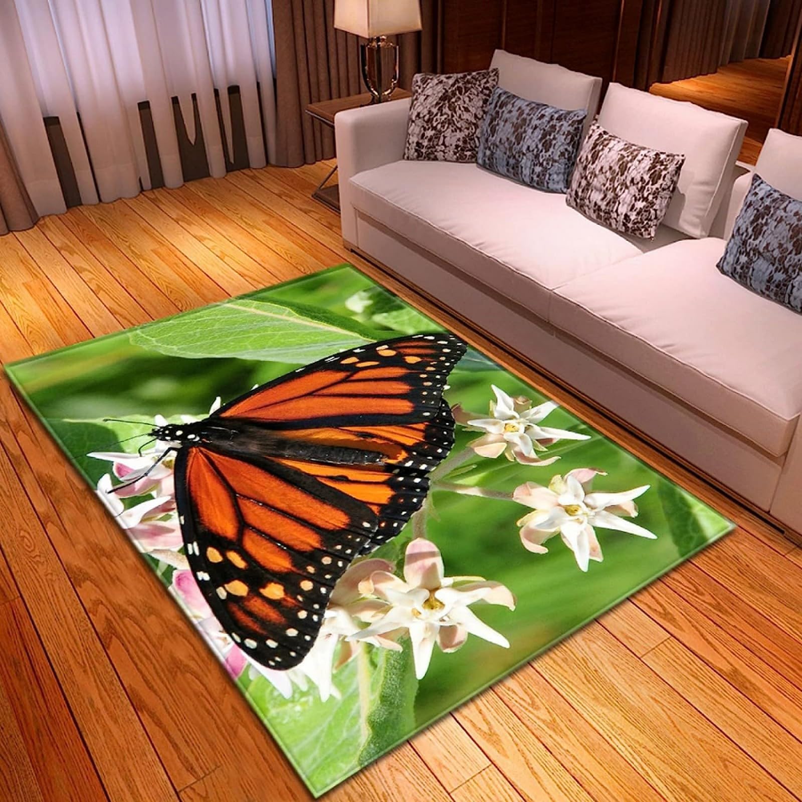Tapis flanelle papillon floral coloré 3D lavable pour salon et chambre 80x160cm