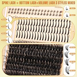 Focipeysa Lash Clusters with Spikes Kit Wispy Eyelash Extensions Kit Spike Eyelash Clusters with Bottom Lash Extensions Volume Individual Lashes Extensions Kit with Lash Bond and Seal Lash Tweezers