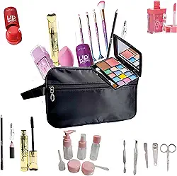 Kit de Maquiagem Completo Juvenil, Adolescente, Adulto, Paleta de Sombras Dobrável 12 Cores, 2 Blushes, Rímel, Lápis, Balm, Gloss, 5 Pincéis, Espelho, Kit Frascos de Viagem, Kit de Unhas, Beleza Feminina SK2