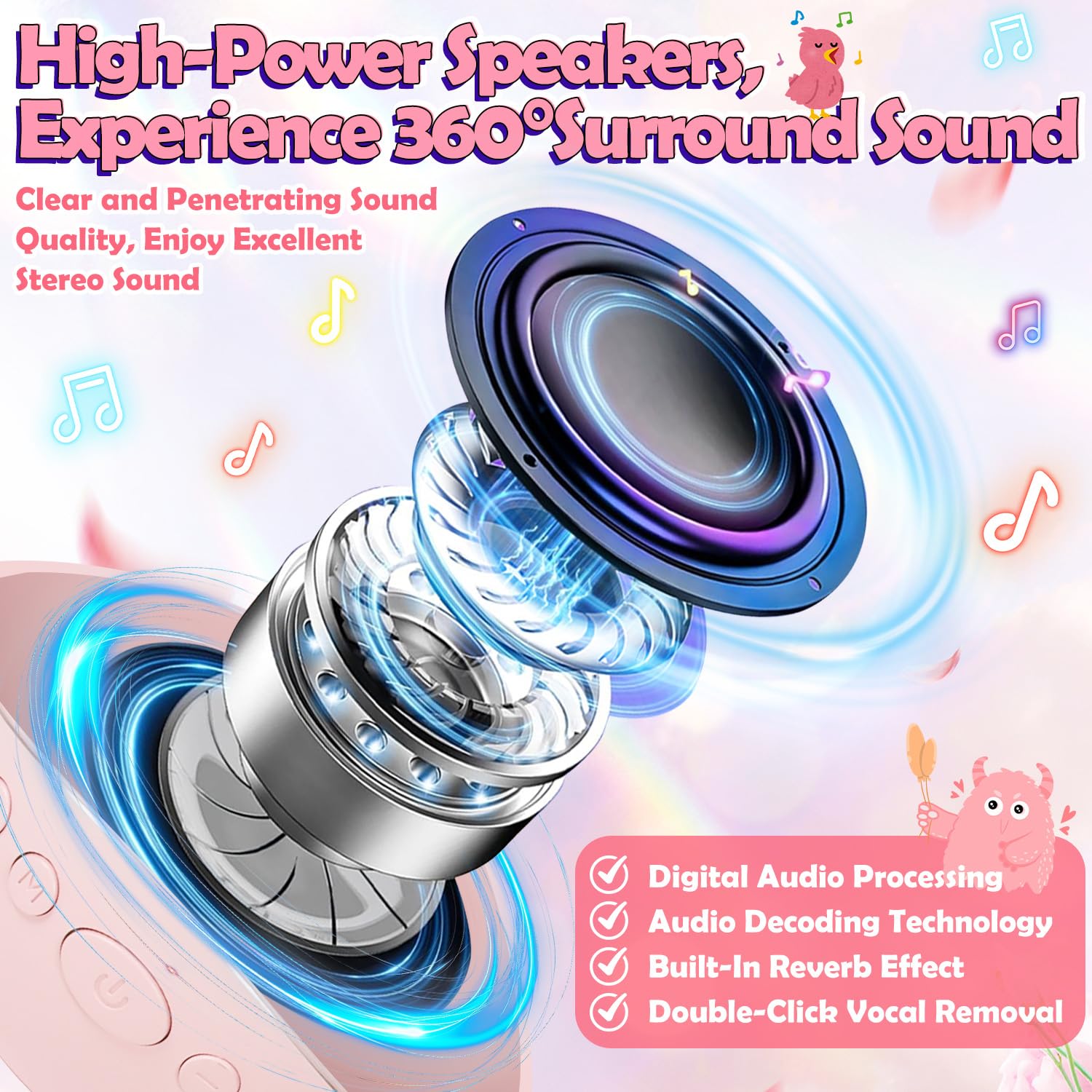 Karaoke con Microfono Bambini Wireless - Regalo Bambina 3+ Anni Karaoke Bambini con Effetti di Cambio Voce ＆ Luci RGB - Giochi Bambina 3+ anni Regalo Compleanno per Ragazzi e Ragazze