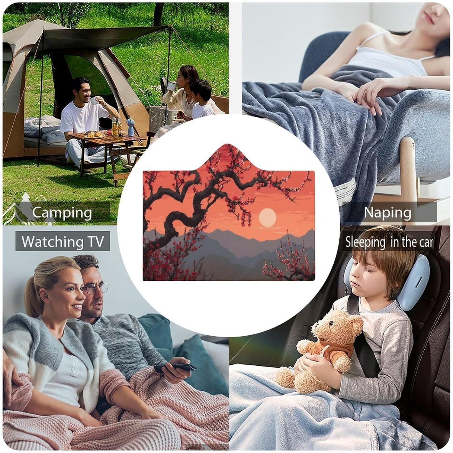 Plum Tree Floral Wearable Blanket Oversized Throw Cape | Cozy Hooded Blanket Gifts for Women Men