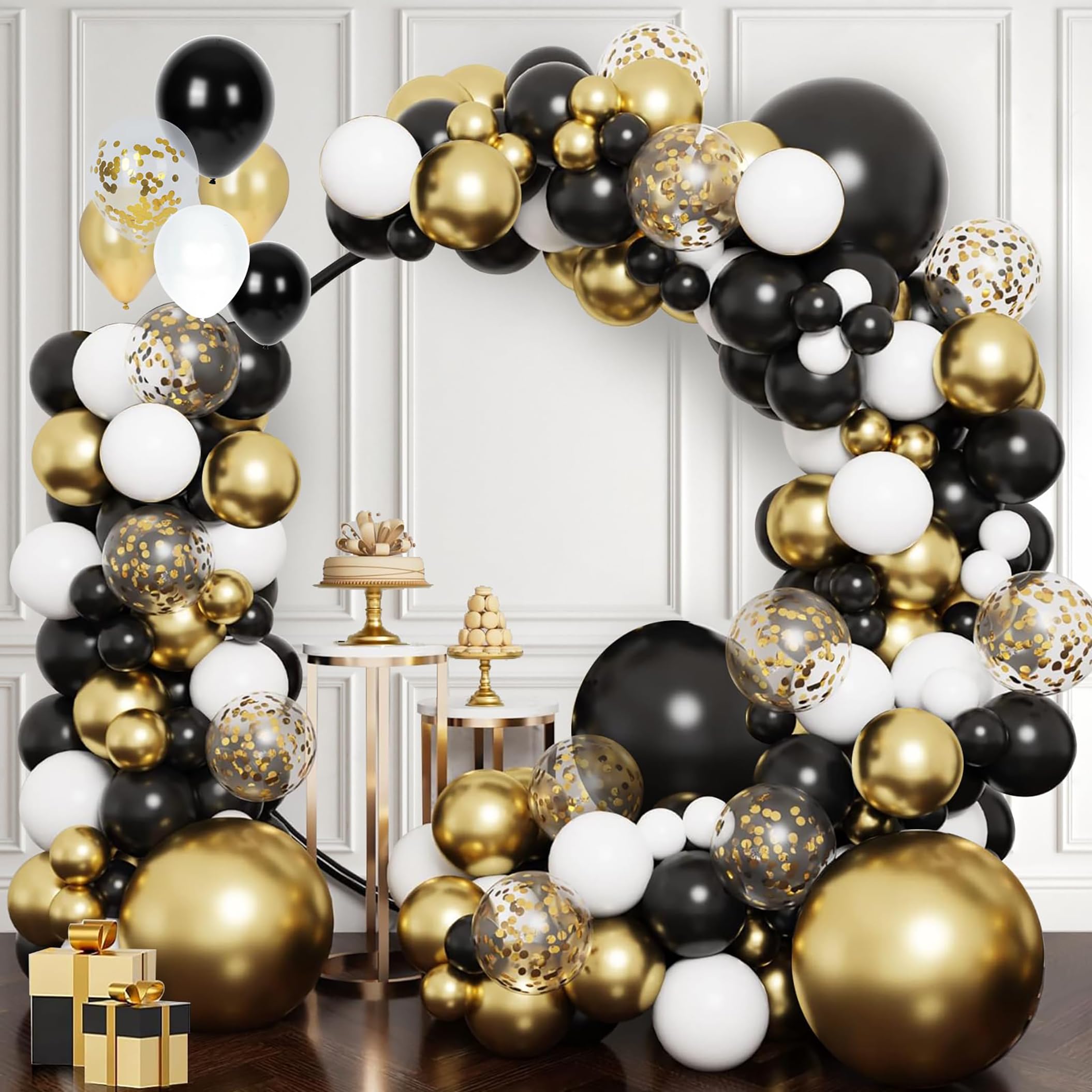 Black Gold Birthday Balloon Arch Kit, 116pcs Gold Black Balloons Garland Kit with Gold Confetti Balloons for Men Boys Birthday, Graduation, Prom, Retirement, Wedding, Anniversary Festival