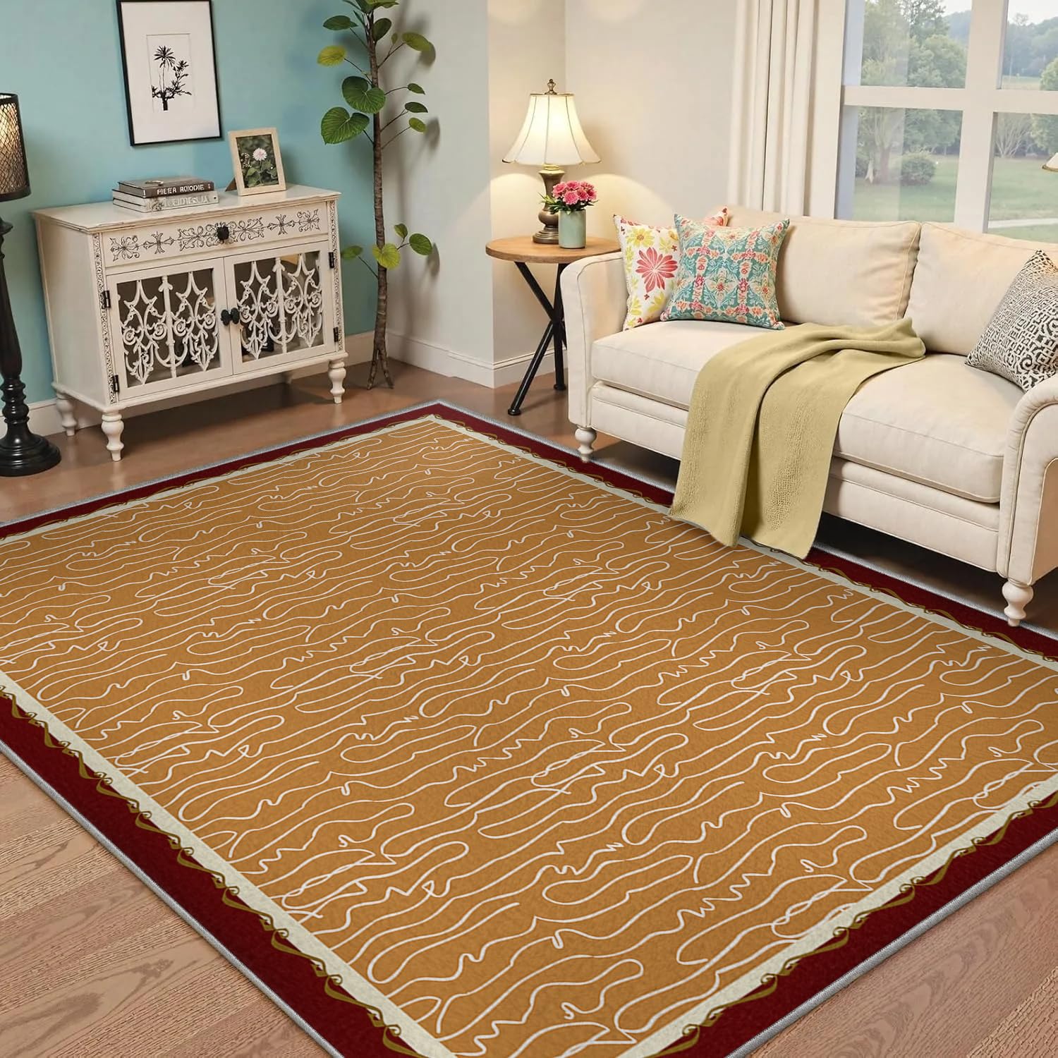 Tapis rayés courbes lavable et antidérapant pour chambre