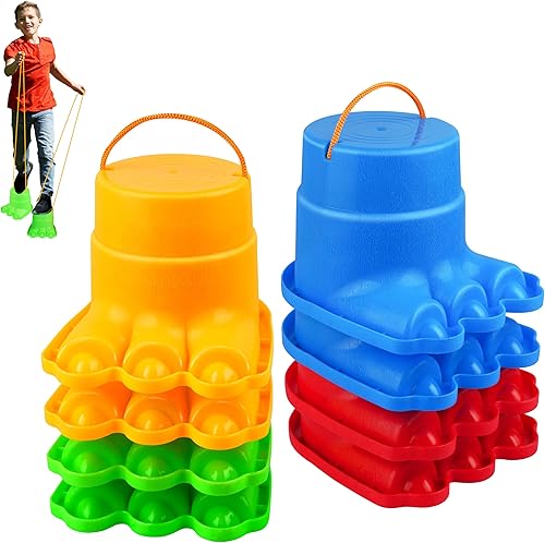 IROO Balancing Stilts for Kids, 4 Pairs Plastic Walking Stilts Children Monster Feet Toys with Adjustable Rope Gifts for Balance and