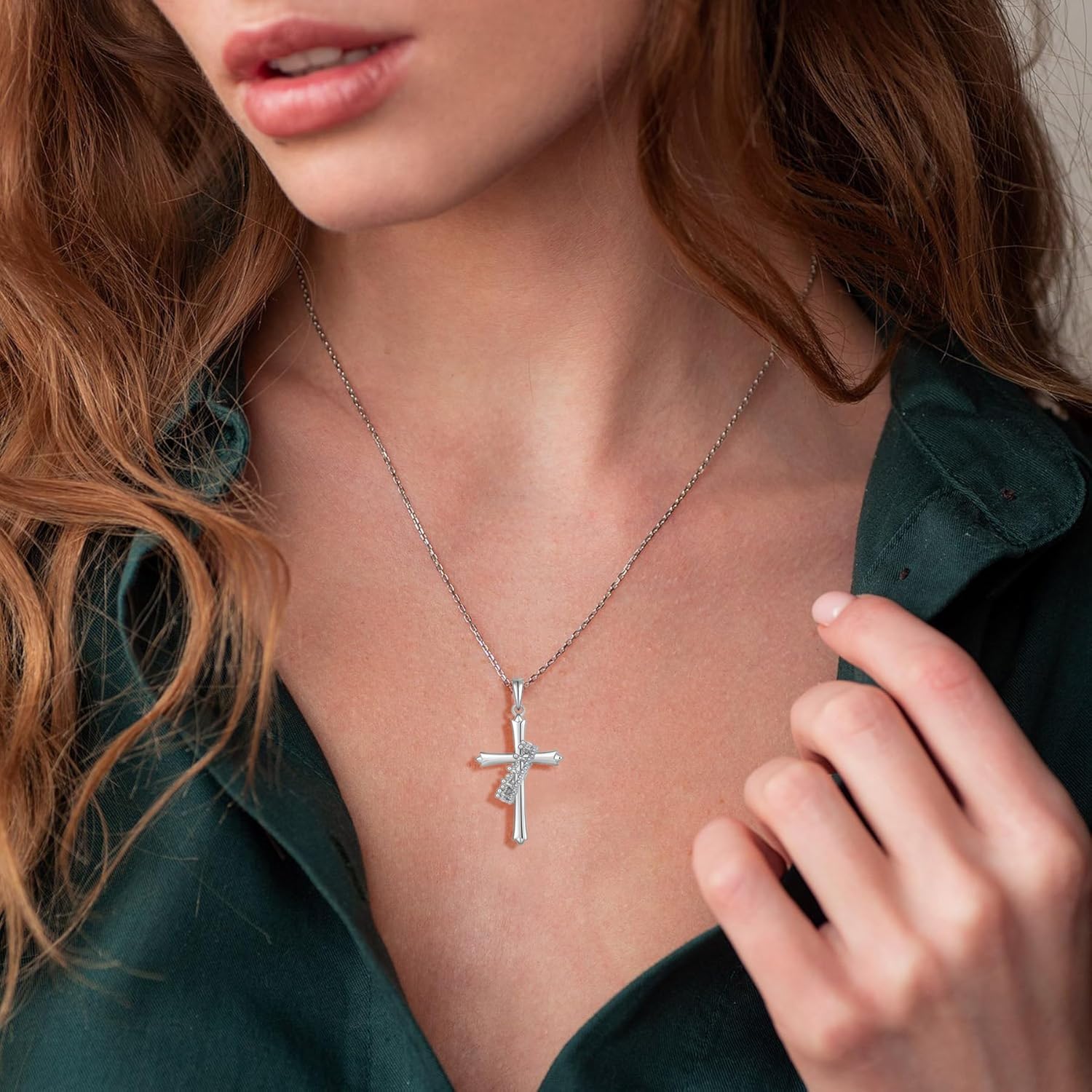 Crown Cross Necklace for Women, 925 Sterling Silver Cross With Rotated Ring Pendant Necklace, Dainty 14K Yellow/White Gold Plated Faith Jewelry Gift - Image 3