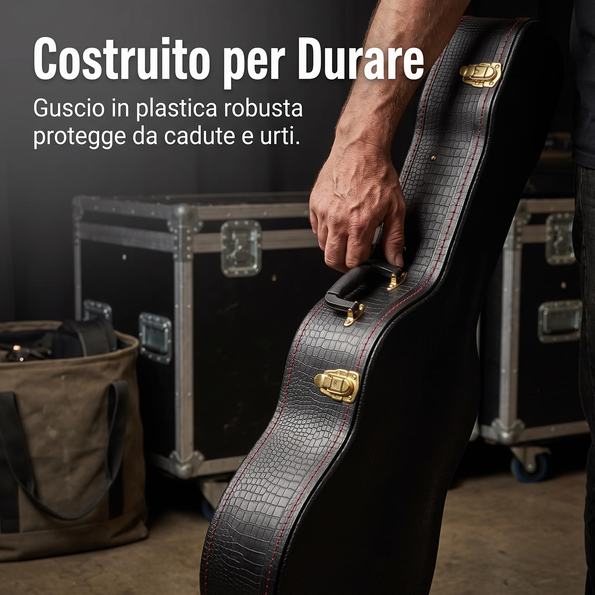 Custodia Rigida per Chitarra Acustica 41 Pollici, Valigetta Protettiva Impermeabile, Marrone con motivo a coccodrillo