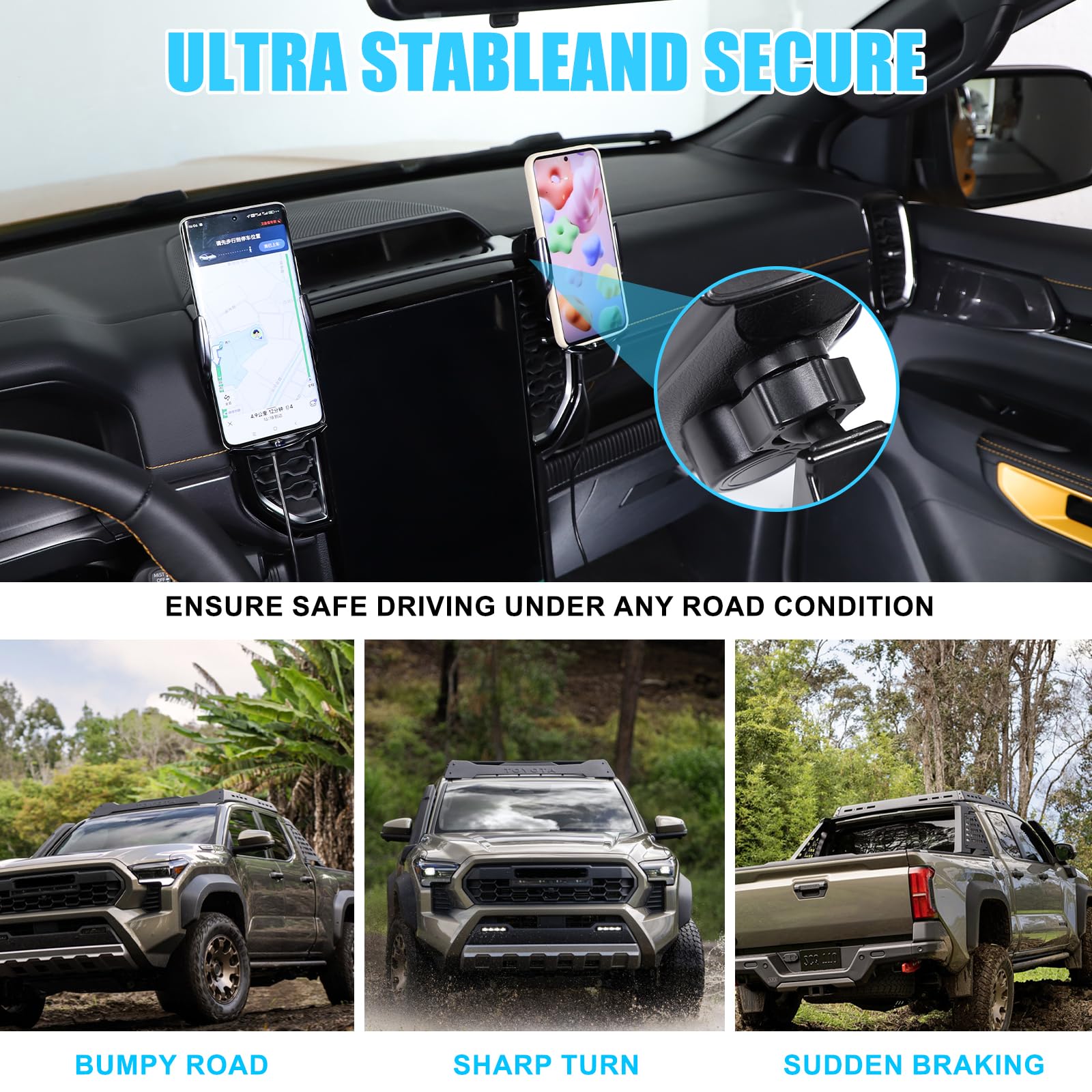 METYOUCAR Soporte de teléfono de coche para Ford Ranger 2023-2025, centro de ventilación de aire izquierdo y derecho, soporte fijo giratorio para teléfono móvil para coche, apto para iPhone, Android y