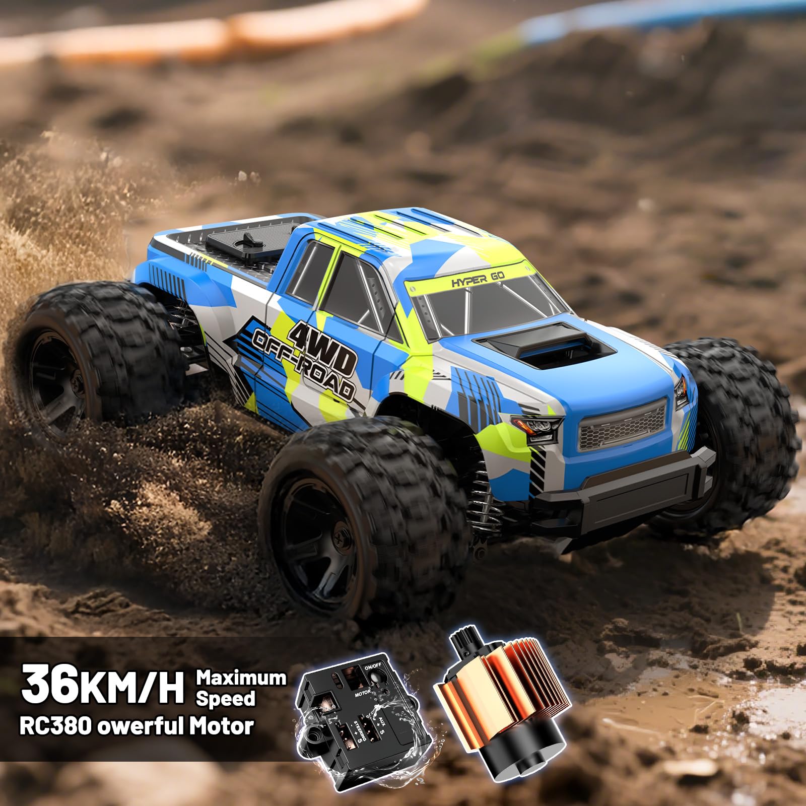 Macchina Telecomandata professionale RC Professionale 4x4 Off-Road 1/18, 36 km/h Monster Truck con Motore RC380,Ammortizzatori ad Olio,Doppia Carrozzeria e 2 Batterie 7.4V 1500mAh