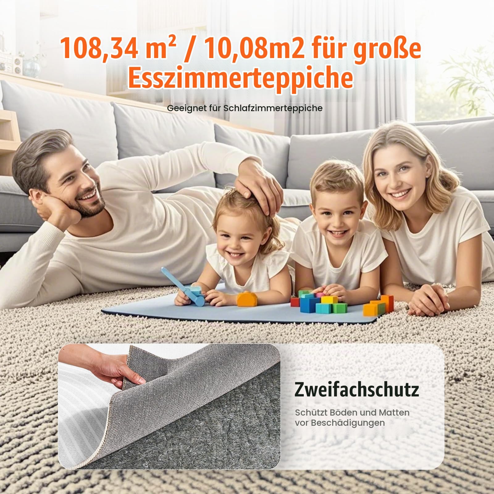 VEVOR Teppichbelag, 275x366cm, Teppichfliesen, schützende Polsterung, 12mm dick, Filz mit doppelter Oberfläche, Bodenbelag, Premium-Komfort-Teppichunterlage, Teppichpolster, sicher für alle Böden