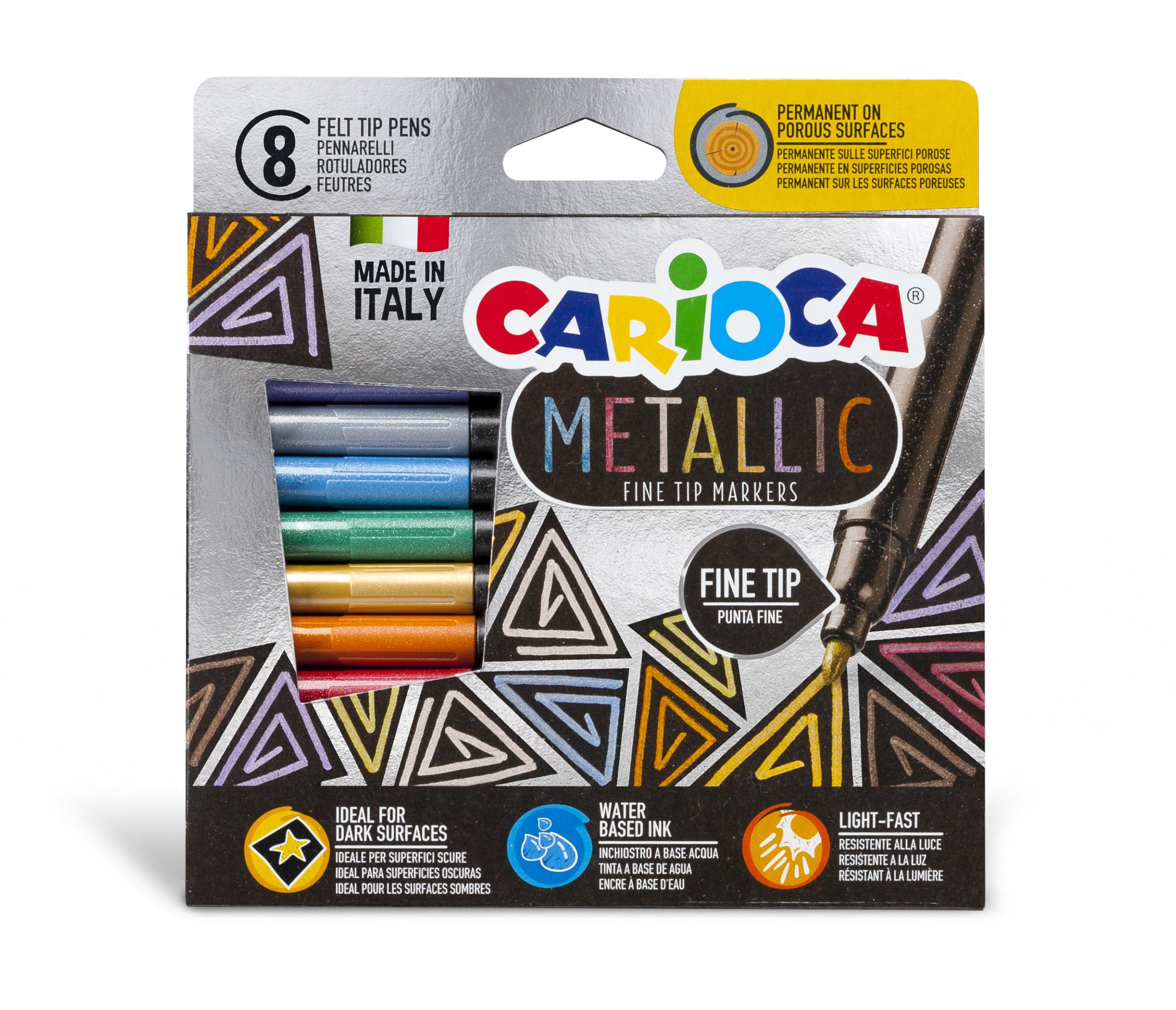 Box with 8 metallic felt pens, fine tip, different colours, Carioca
