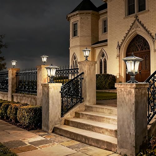 Miniatura 5 de SLAWA Luces solares de poste de 16.14 pulgadas modernas para exteriores, farol exterior de aluminio, IP65, impermeables, LED, alimentadas por