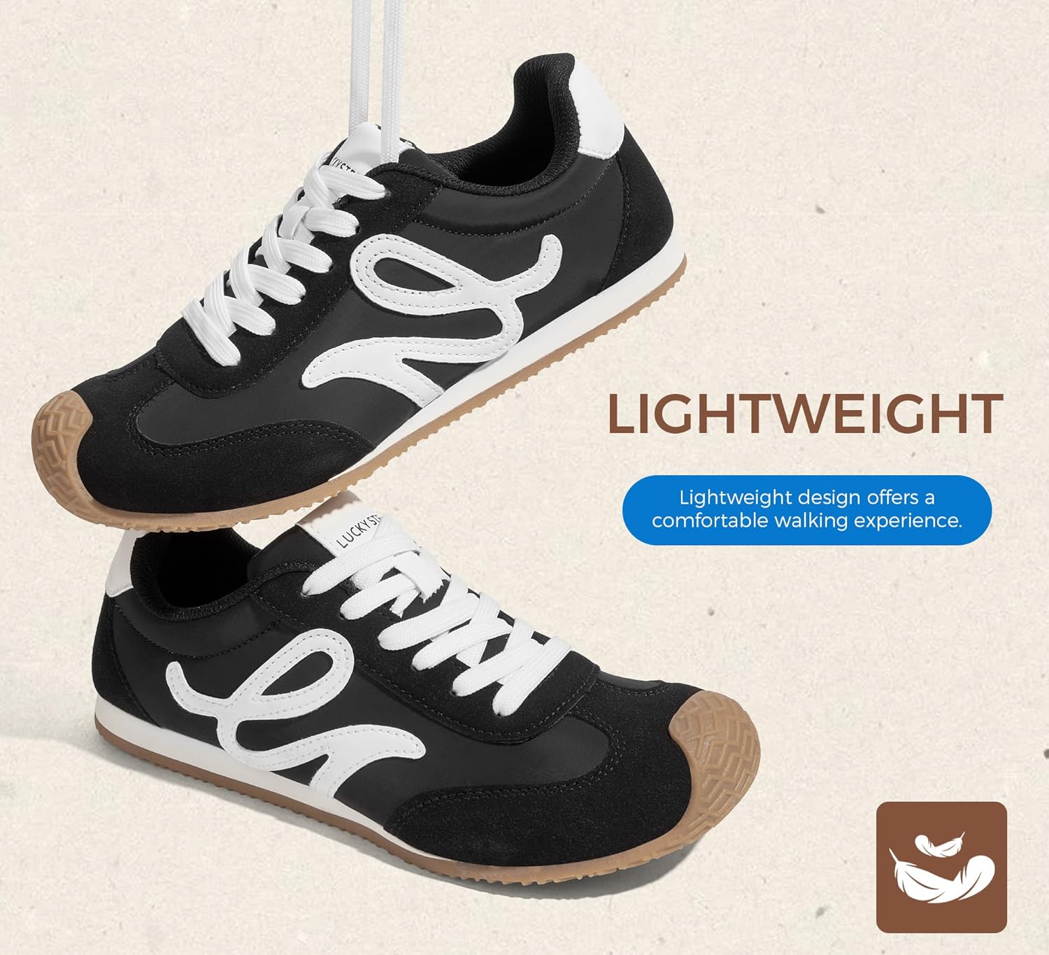 LUCKY STEP Women's Retro Tennis Fashion Sneakers Classic Casual Thin Sole Cute Comfortable Genuine Leather Trainer Ligheweight Trendy Walking Shoes - Image 4