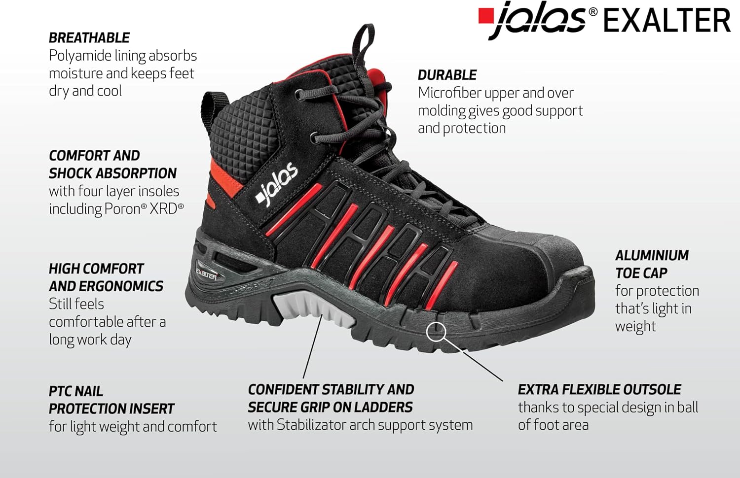 Jalas 9975 Exalter Safety Shoe - Work Boots - Aluminium Toecap - Mid-Cut - Water Repellant - S3, SRC, HRO, Protective Work Shoes for Everyday Comfort
