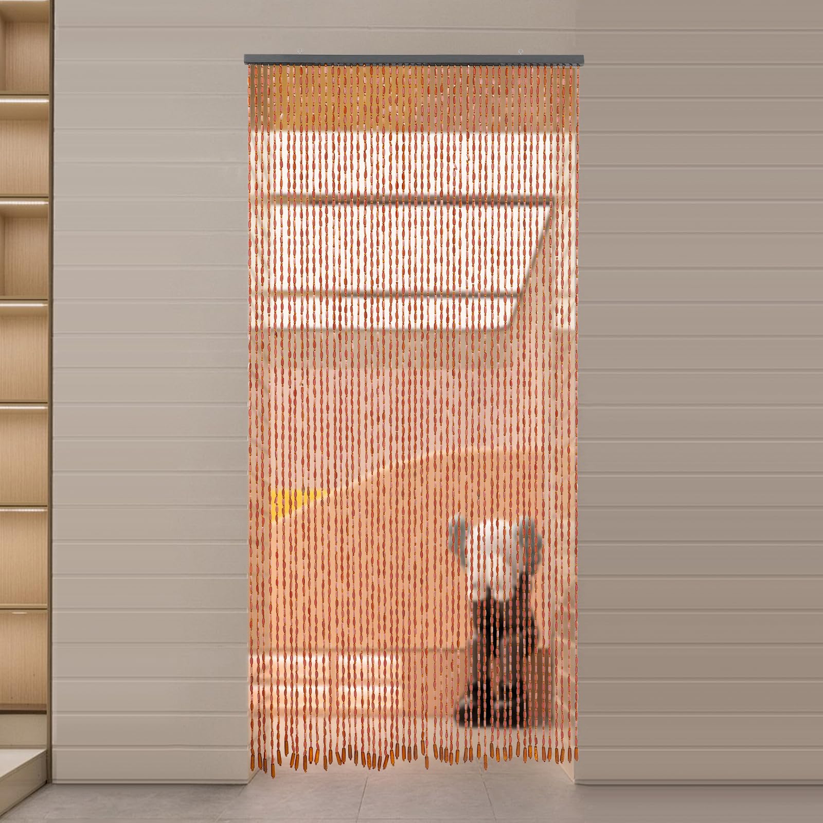 52 Strands Beaded Curtain - Cortinas de bambú para puertas hechas a mano con cuentas de bambú y madera, 200 x 90 cm