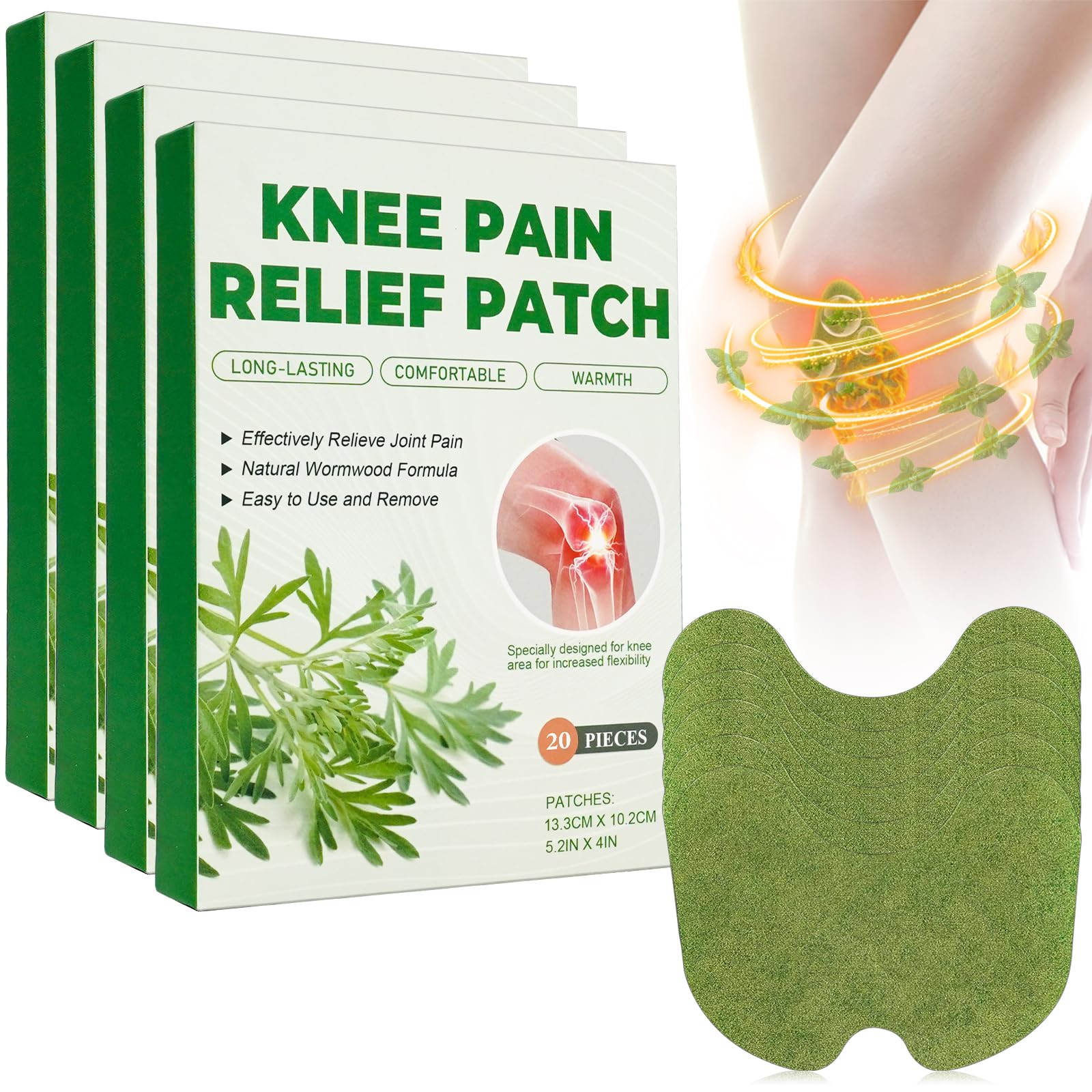 Holilo Pain Relief Patch, 60 Stück Schmerzpflaster Knie, Natural Herbal Schmerzlinderung Patch Selbstklebende Wärmepflaster Schmerzlinderungspflaster für Knie, Rücken, Nacken und Muskelkater
