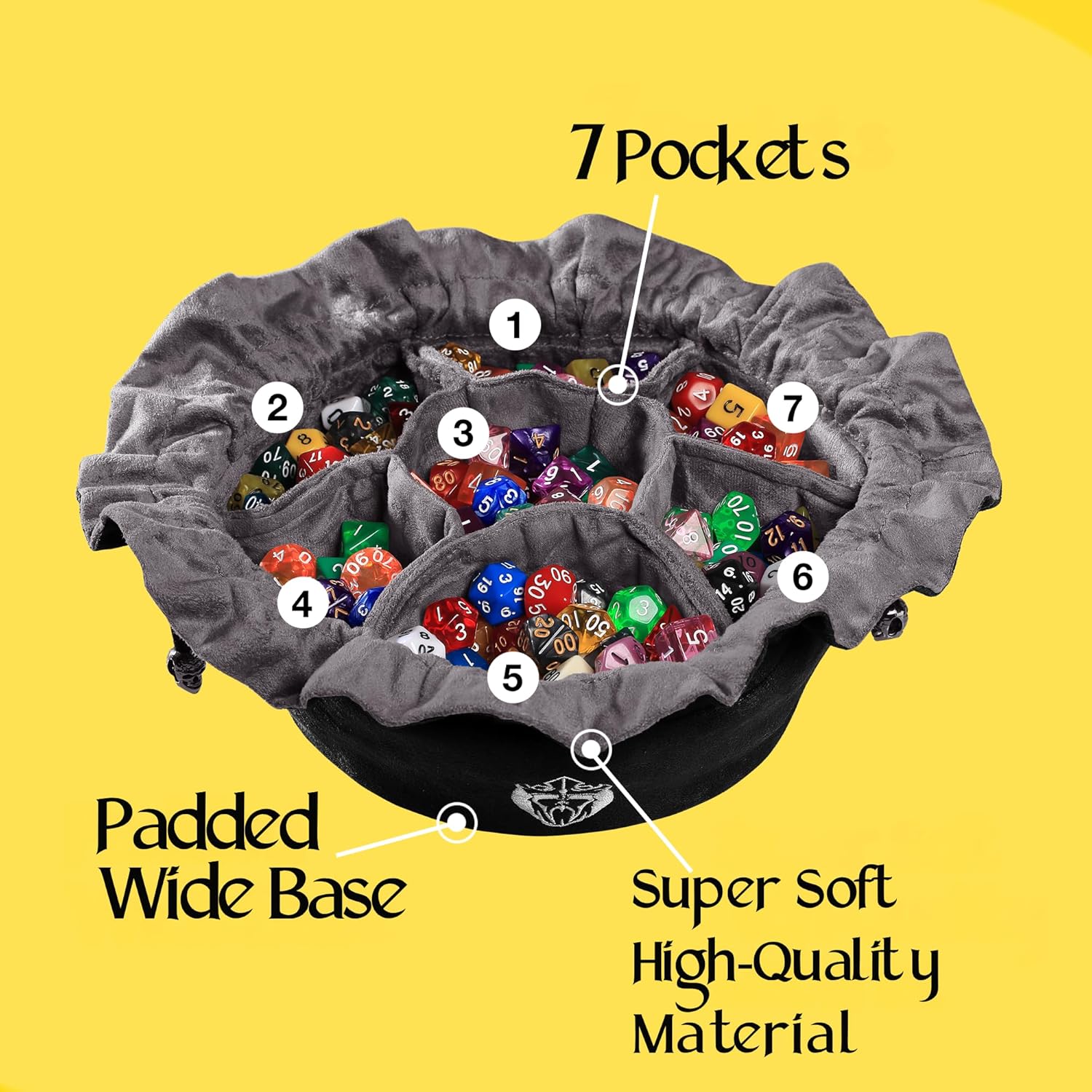 CardKingPro Immense Dice Bags with Pockets - Black - Capacity 150+ Dice - Great Organizer for Dice Hoarders, Perfect for Dungeons and Dragons [Patented Design]