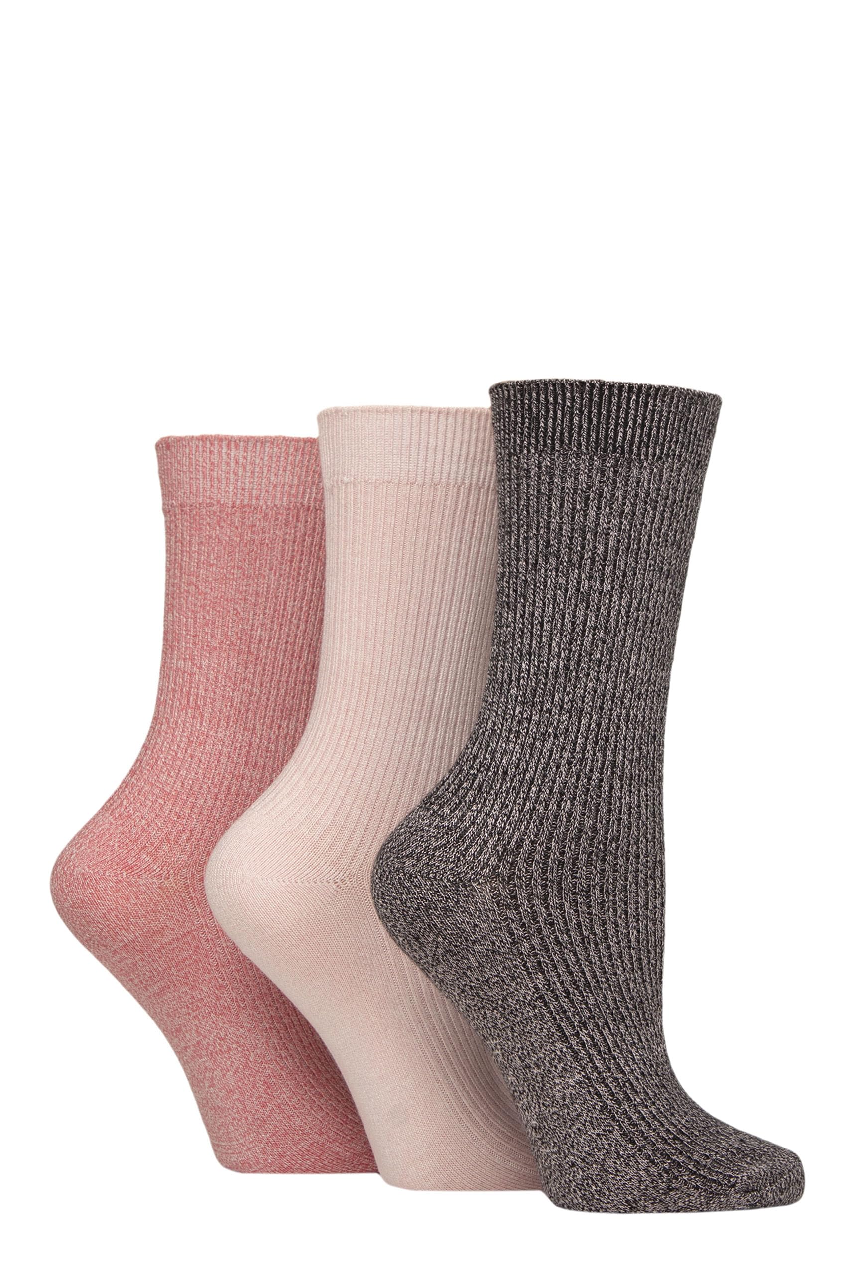 Glenmuir Women's Bamboo Leisure Socks - Plain, Patterned, Striped, Soft Breathable Bamboo, Regular, Day to Day, Casual Socks, 3 Pair Multipack Size 4-8 Black/Pink